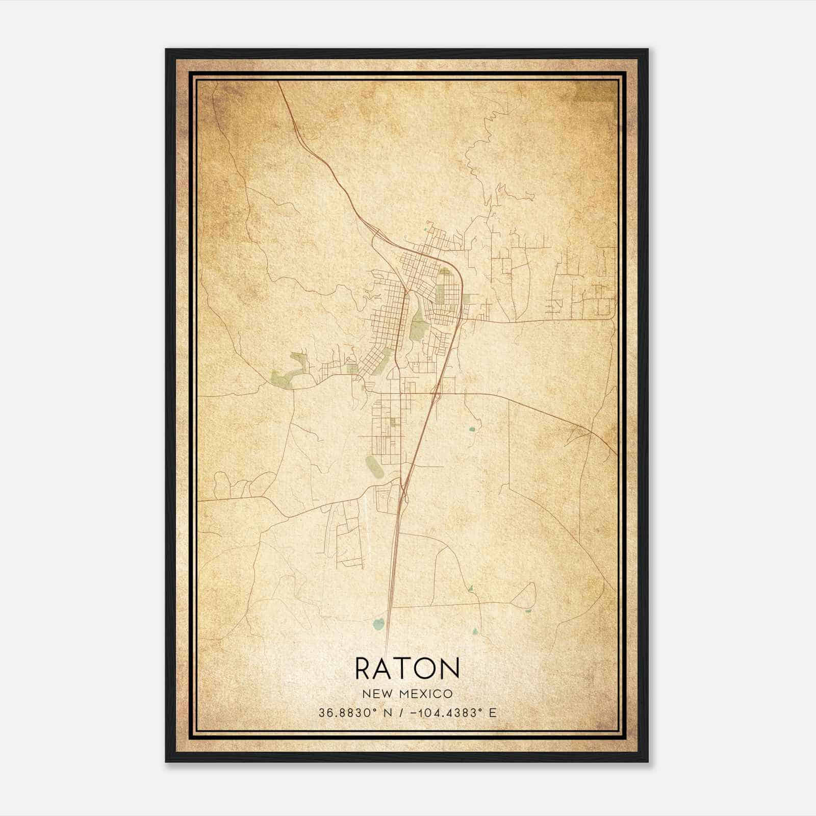 Vintage Raton New Mexico Map Poster, Modern Home Decor Wall Art Print