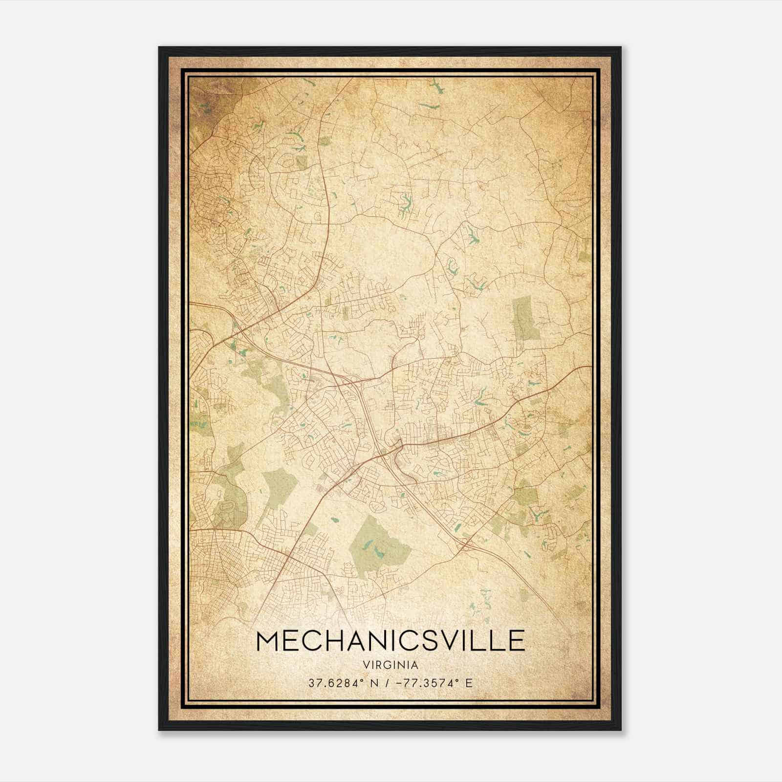 Vintage Mechanicsville Virginia Map Poster, Modern Home Decor Wall Art Print