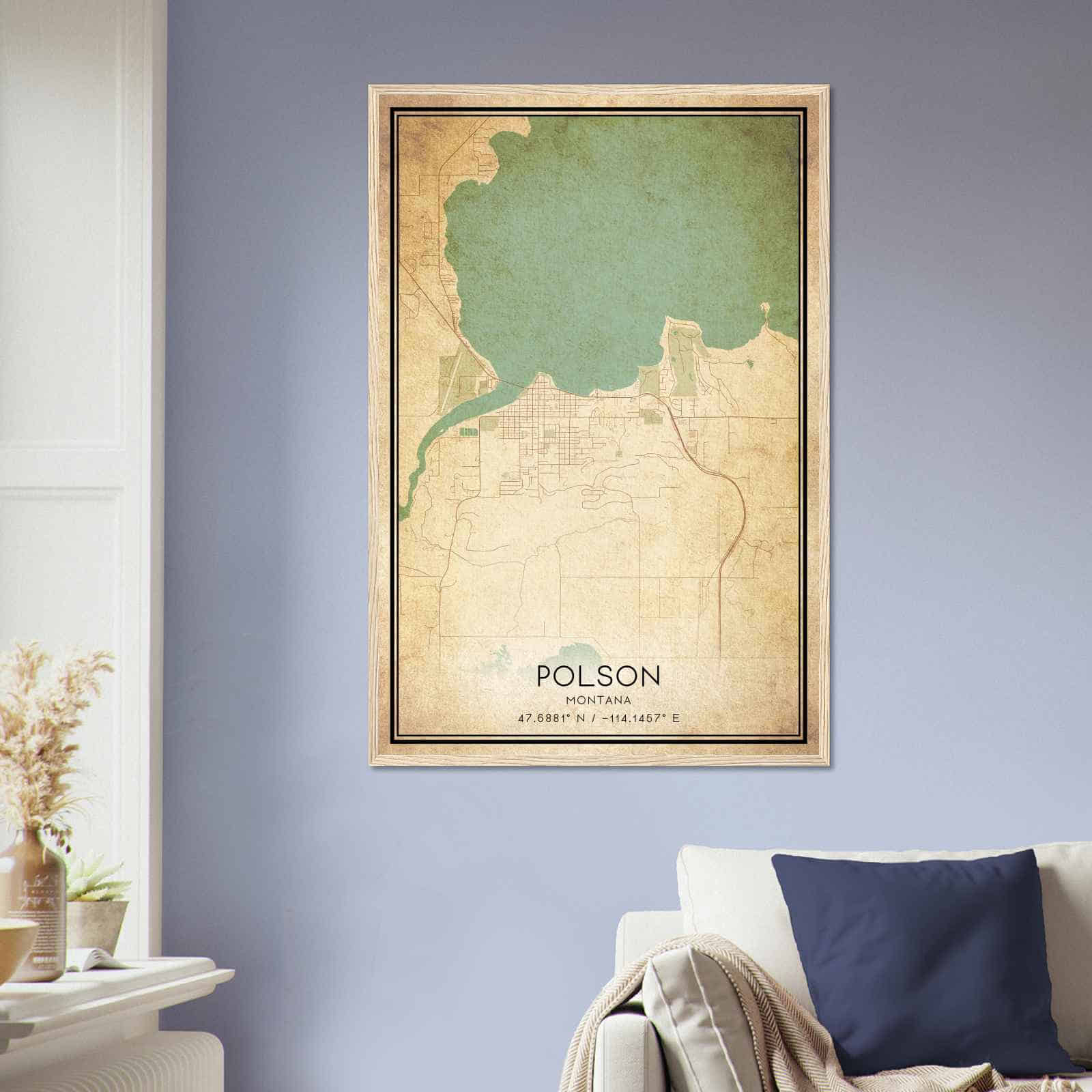 Vintage Polson Montana Map Poster, Modern Home Decor Wall Art Print