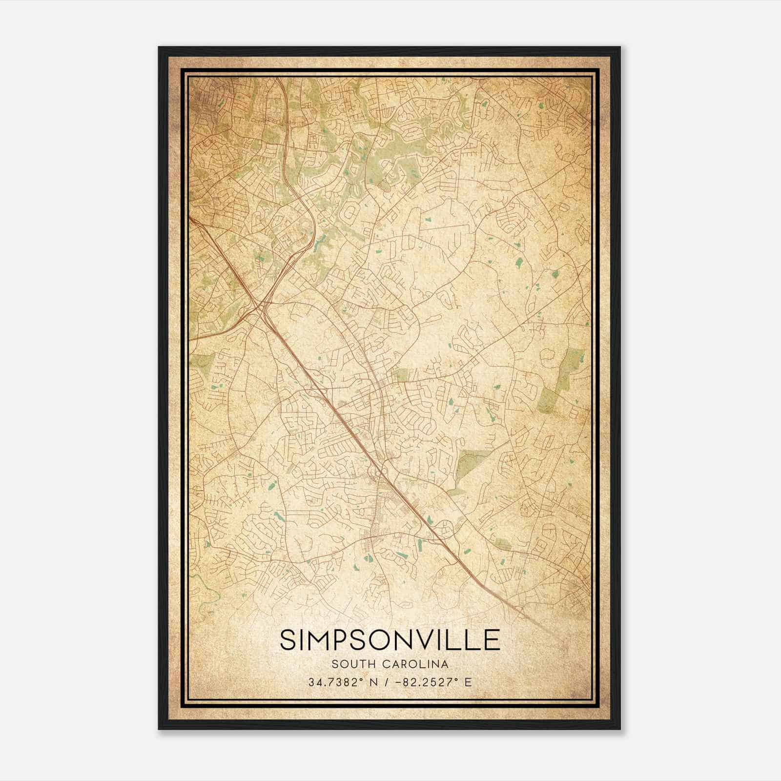 Vintage Simpsonville South Carolina Map Poster, Modern Home Decor Wall Art Print