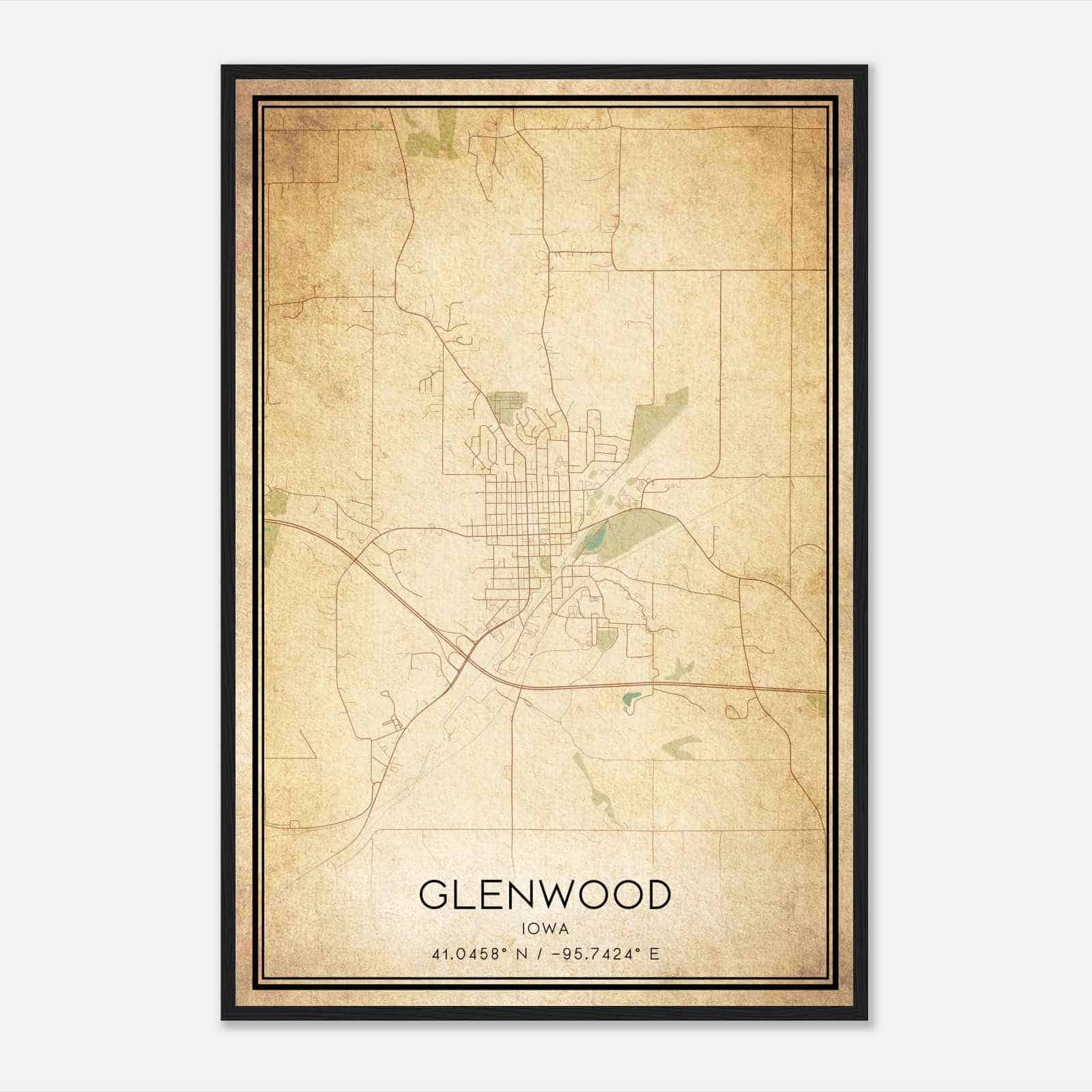 Vintage Glenwood Iowa Map Poster, Modern Home Decor Wall Art Print