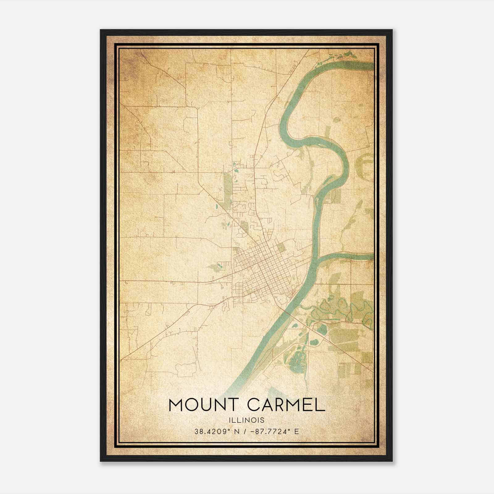 Vintage Mount Carmel Illinois Map Poster, Modern Home Decor Wall Art Print