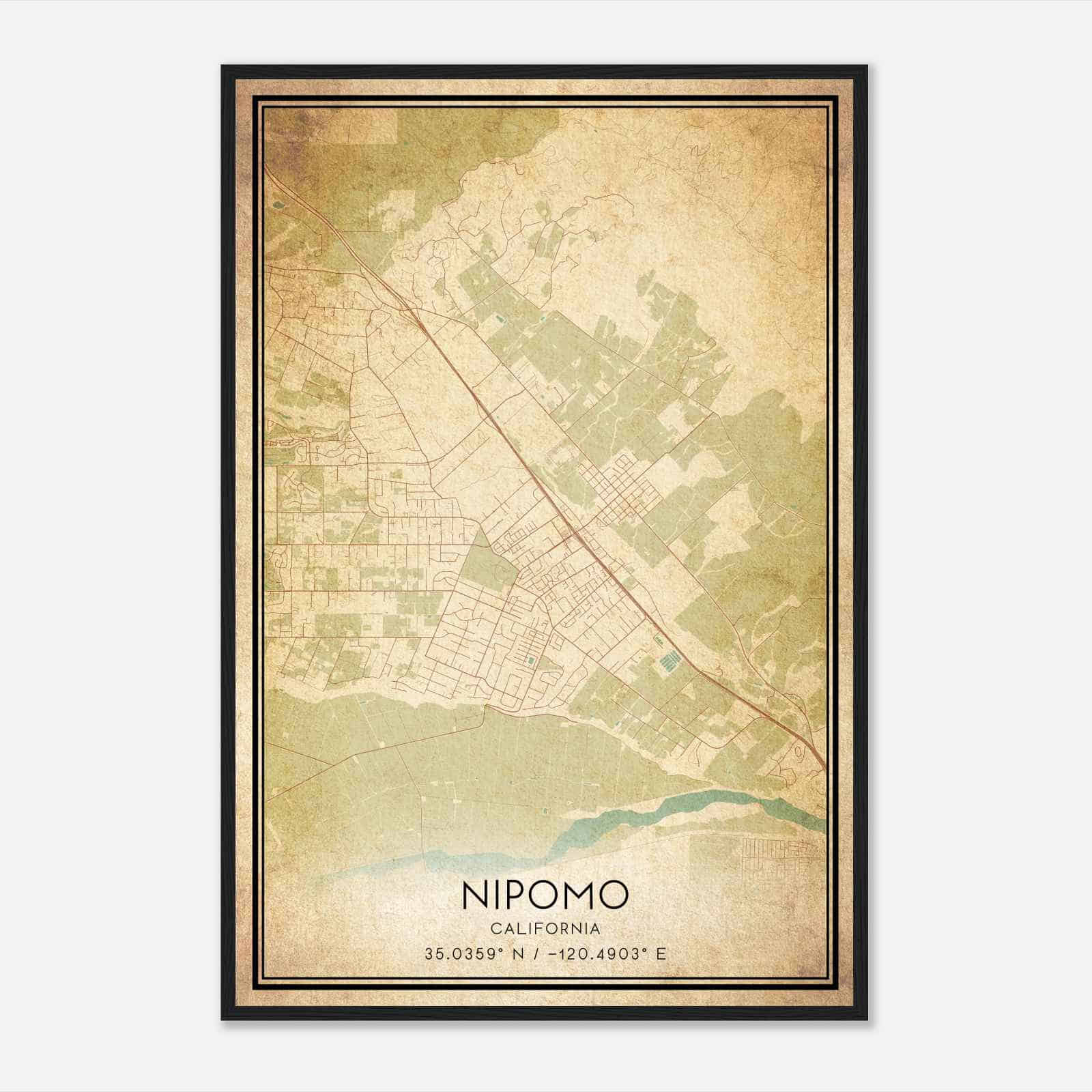 Vintage Nipomo California Map Poster, Modern Home Decor Wall Art Print