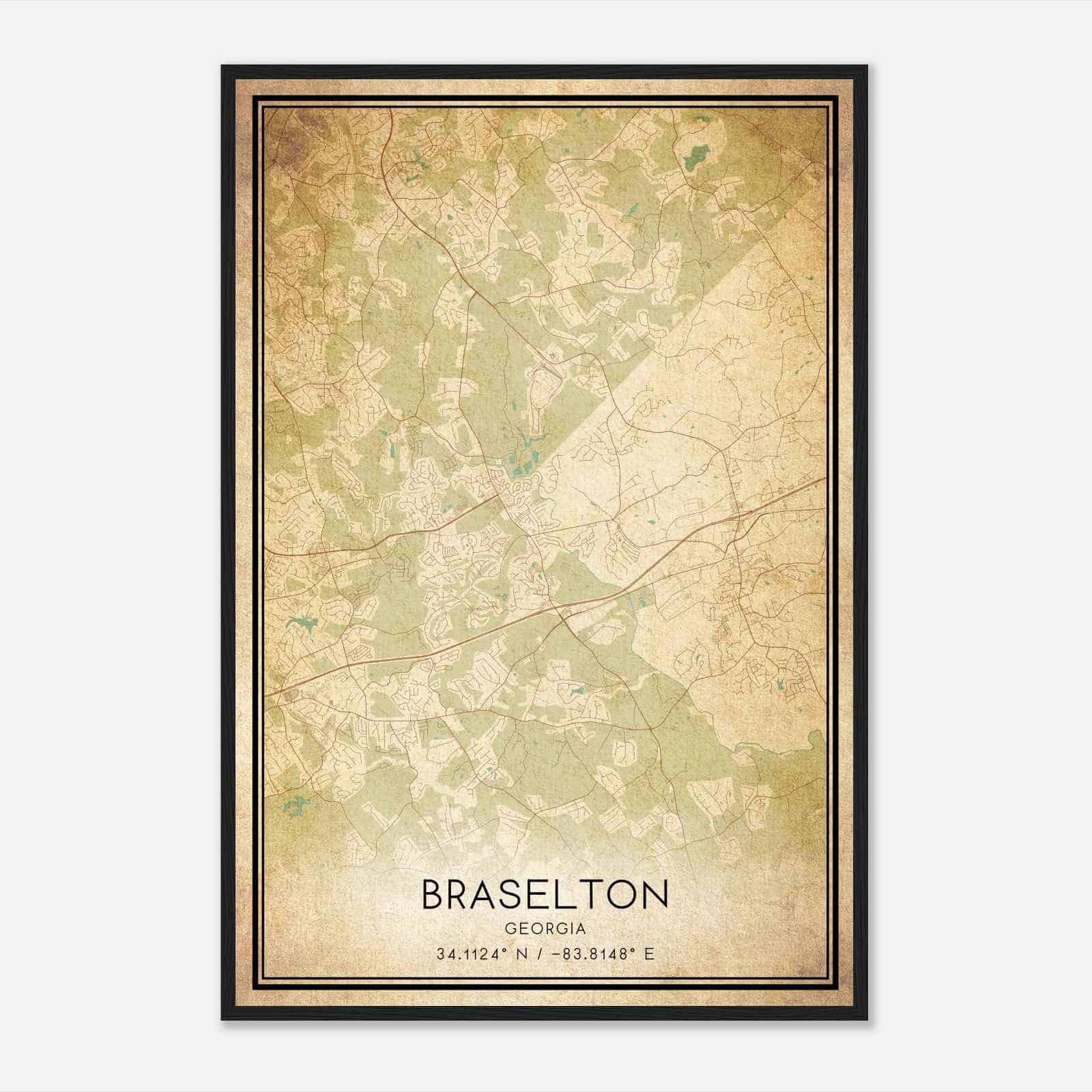 Vintage Braselton Georgia Map Poster, Modern Home Decor Wall Art Print