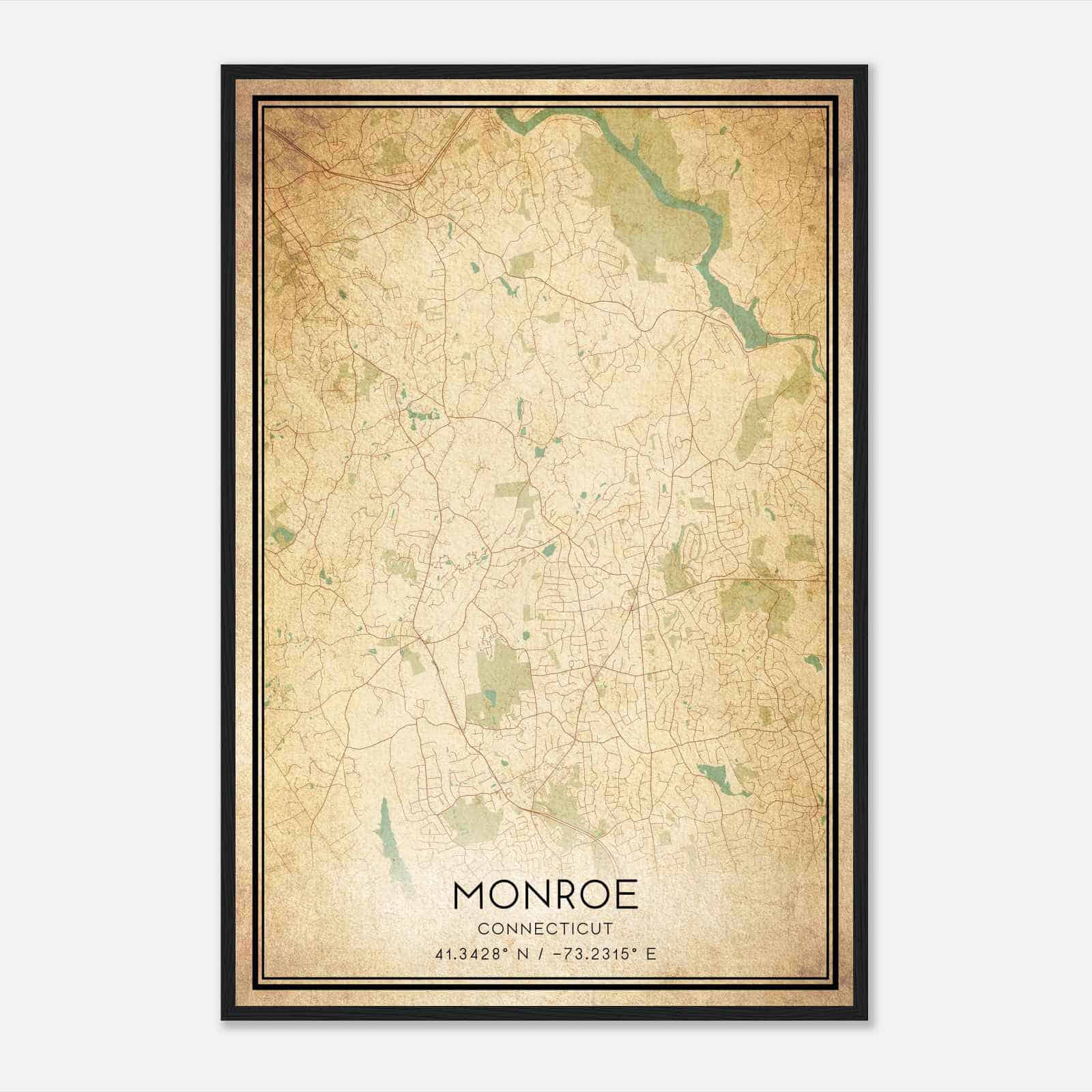 Vintage Monroe Connecticut Map Poster, Modern Home Decor Wall Art Print