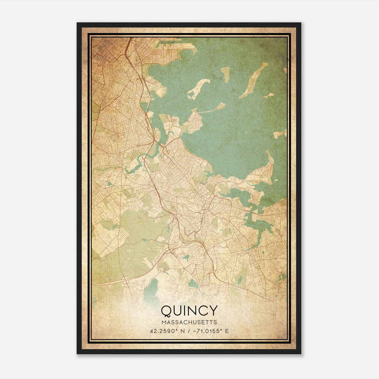 Vintage Quincy Massachusetts Map Poster, Modern Home Decor Wall Art Print