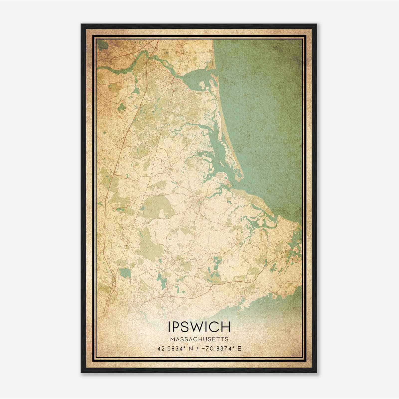 Vintage Ipswich Massachusetts Map Poster, Modern Home Decor Wall Art Print