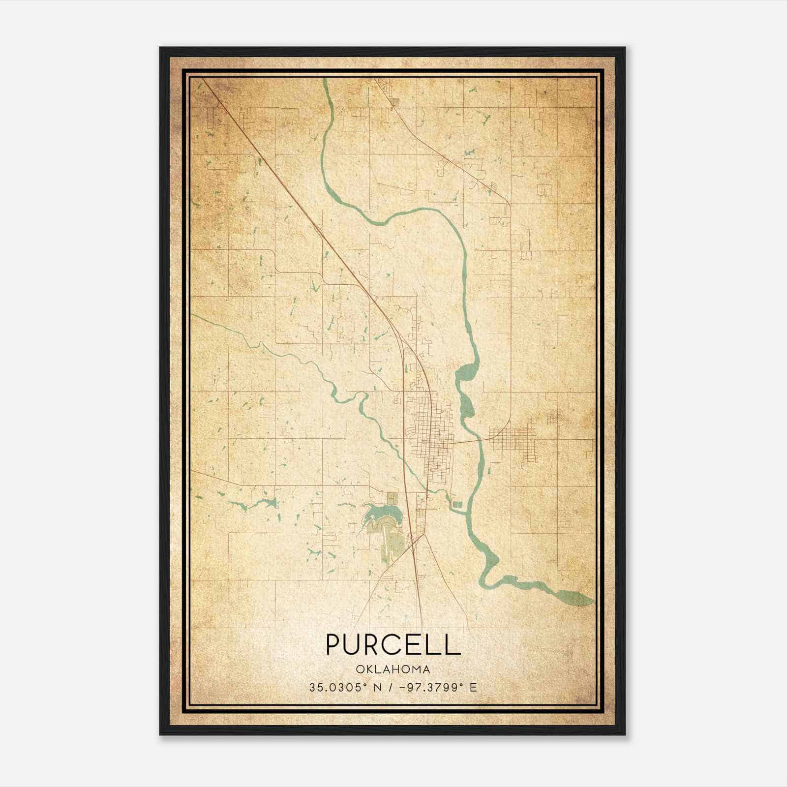 Vintage Purcell Oklahoma Map Poster, Modern Home Decor Wall Art Print