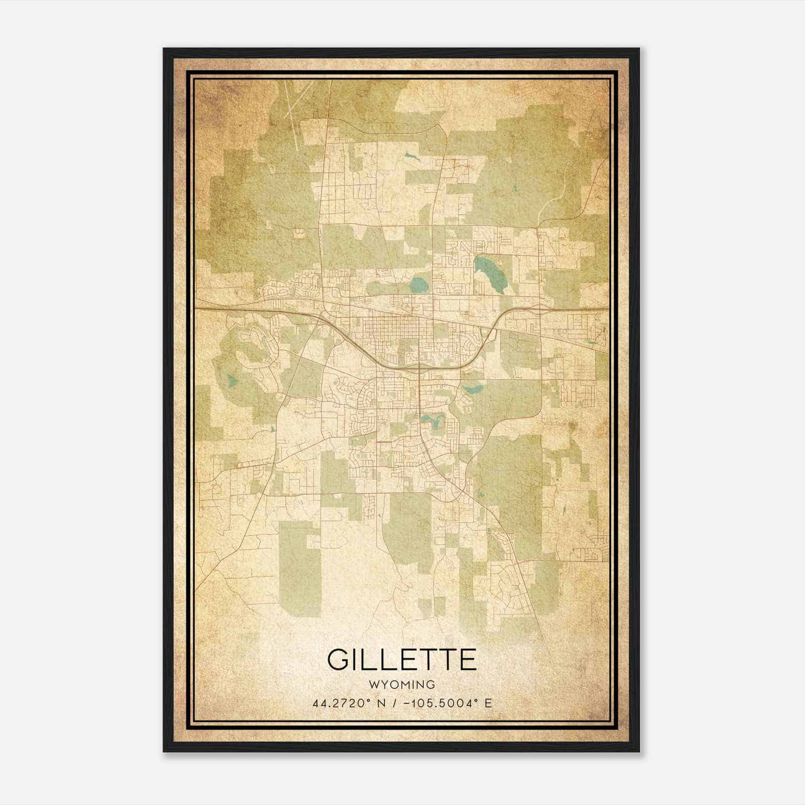 Vintage Gillette Wyoming Map Poster, Modern Home Decor Wall Art Print