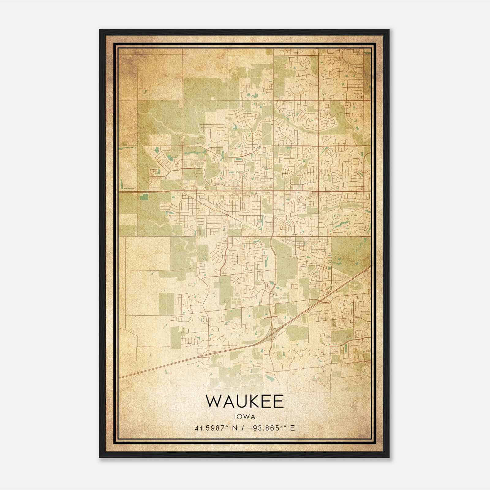 Vintage Waukee Iowa Map Poster, Modern Home Decor Wall Art Print