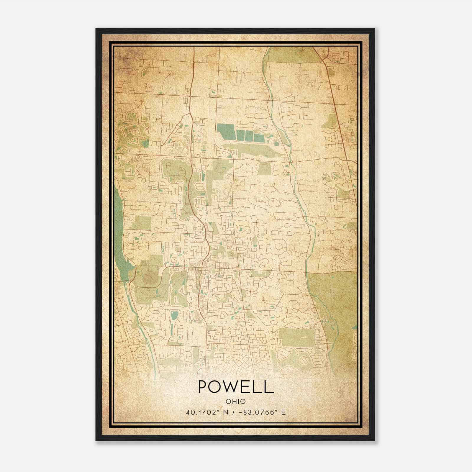 Vintage Powell Ohio Map Poster, Modern Home Decor Wall Art Print
