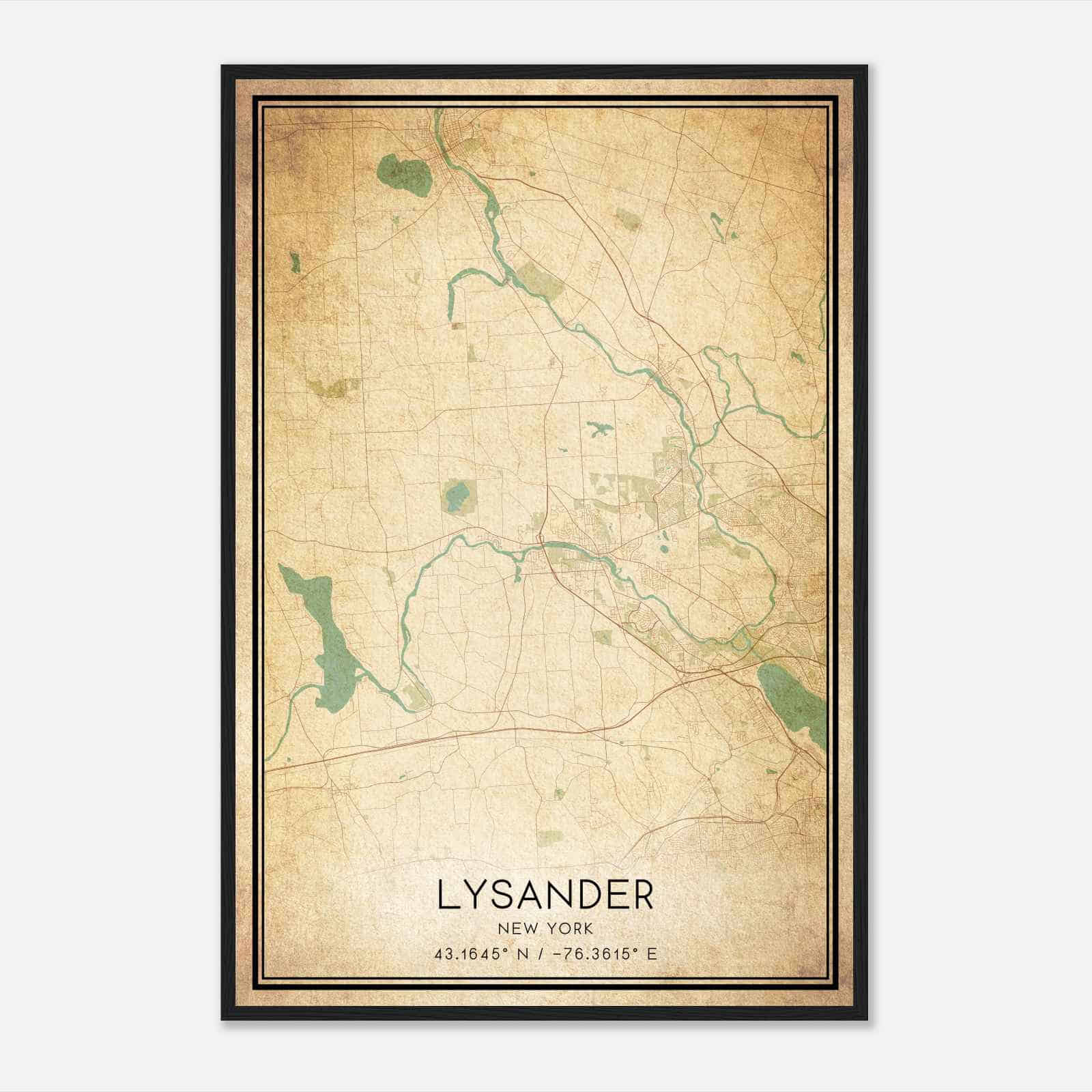Vintage Lysander New York Map Poster, Modern Home Decor Wall Art Print