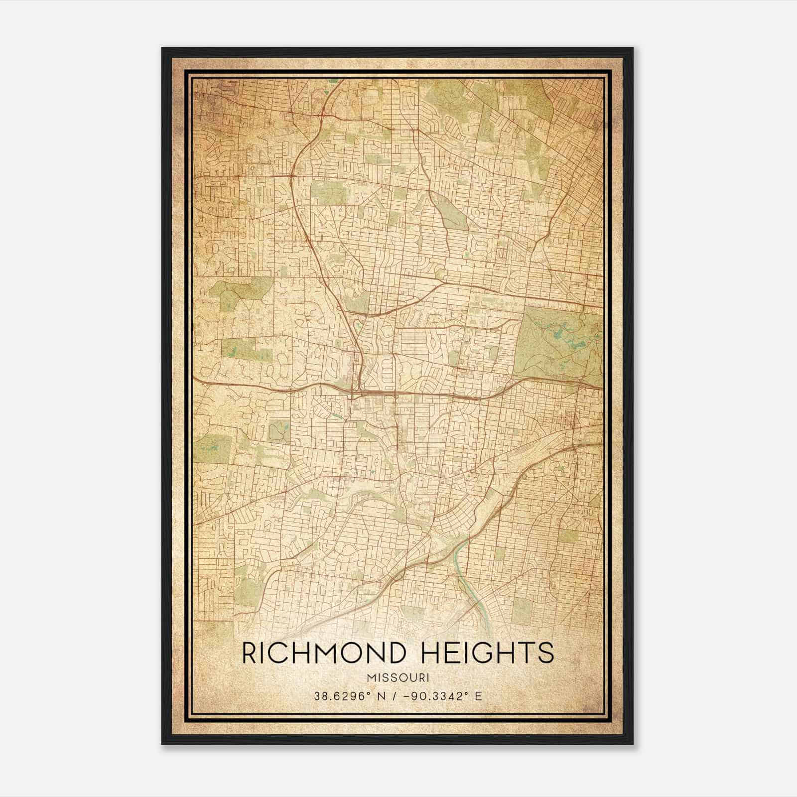 Vintage Richmond Heights Missouri Map Poster, Modern Home Decor Wall Art Print