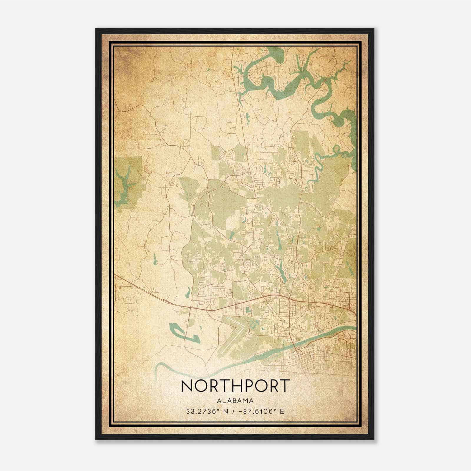 Vintage Northport Alabama Map Poster, Modern Home Decor Wall Art Print