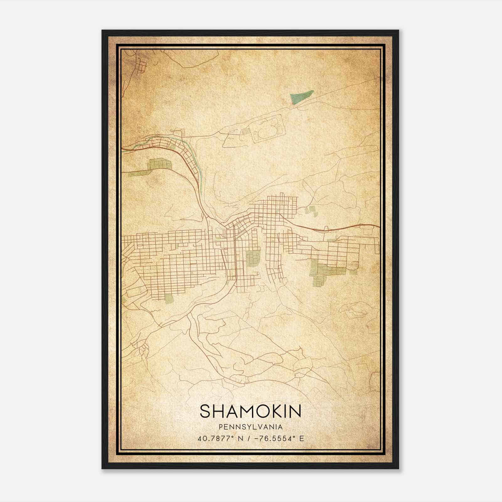 Vintage Shamokin Pennsylvania Map Poster, Modern Home Decor Wall Art Print