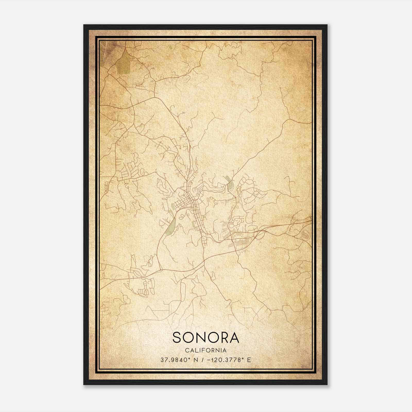 Vintage Sonora California Map Poster, Modern Home Decor Wall Art Print