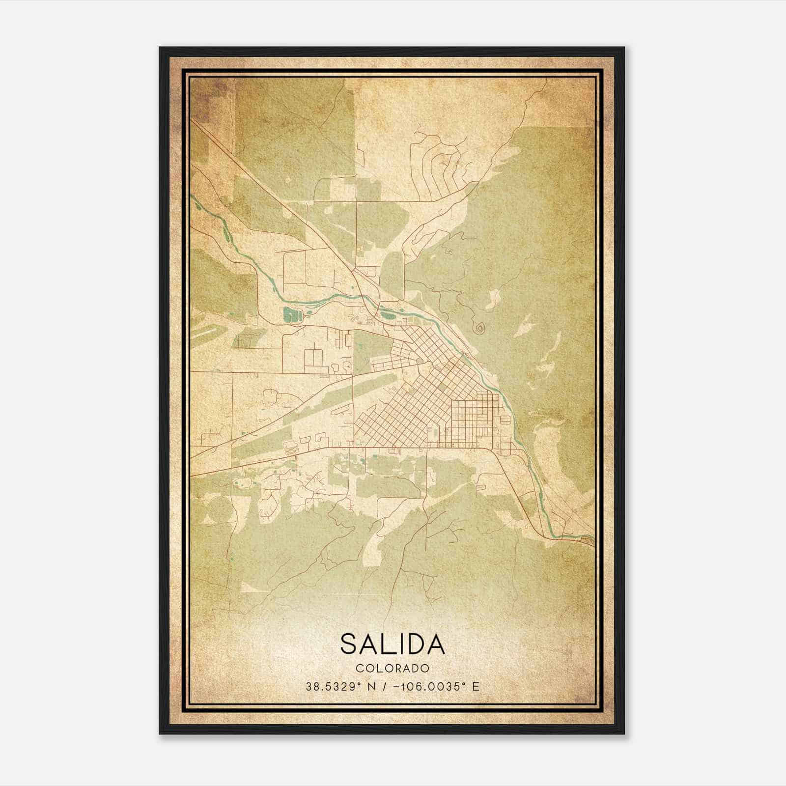 Vintage Salida Colorado Map Poster, Modern Home Decor Wall Art Print