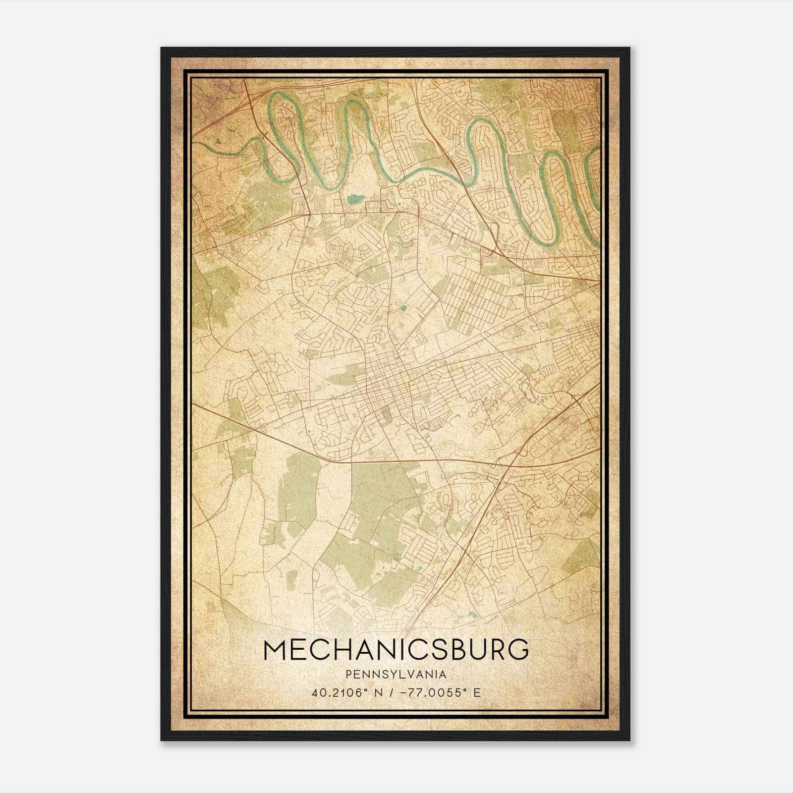 Vintage Mechanicsburg Pennsylvania Map Poster, Modern Home Decor Wall Art Print