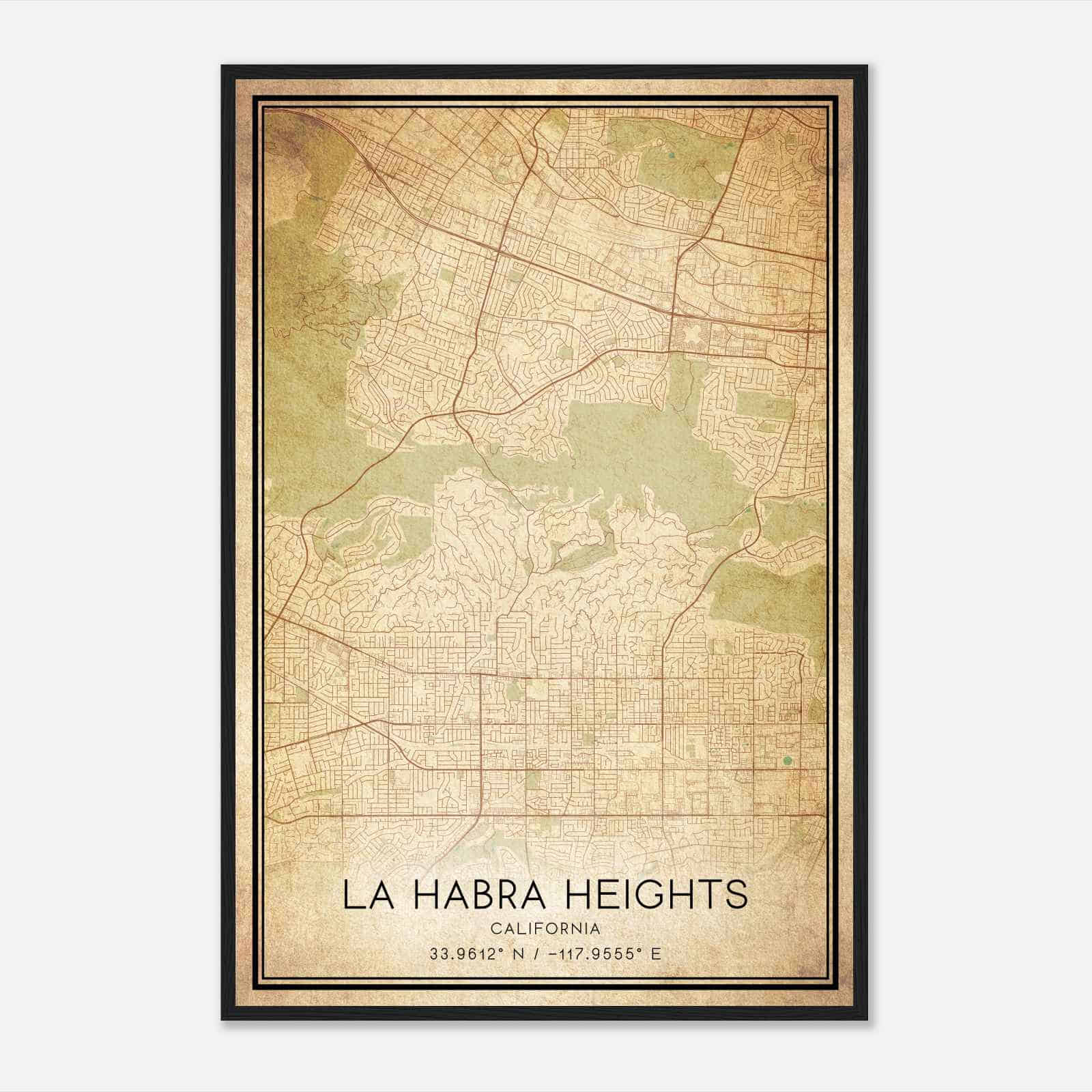 Vintage La Habra Heights California Map Poster, Modern Home Decor Wall Art Print