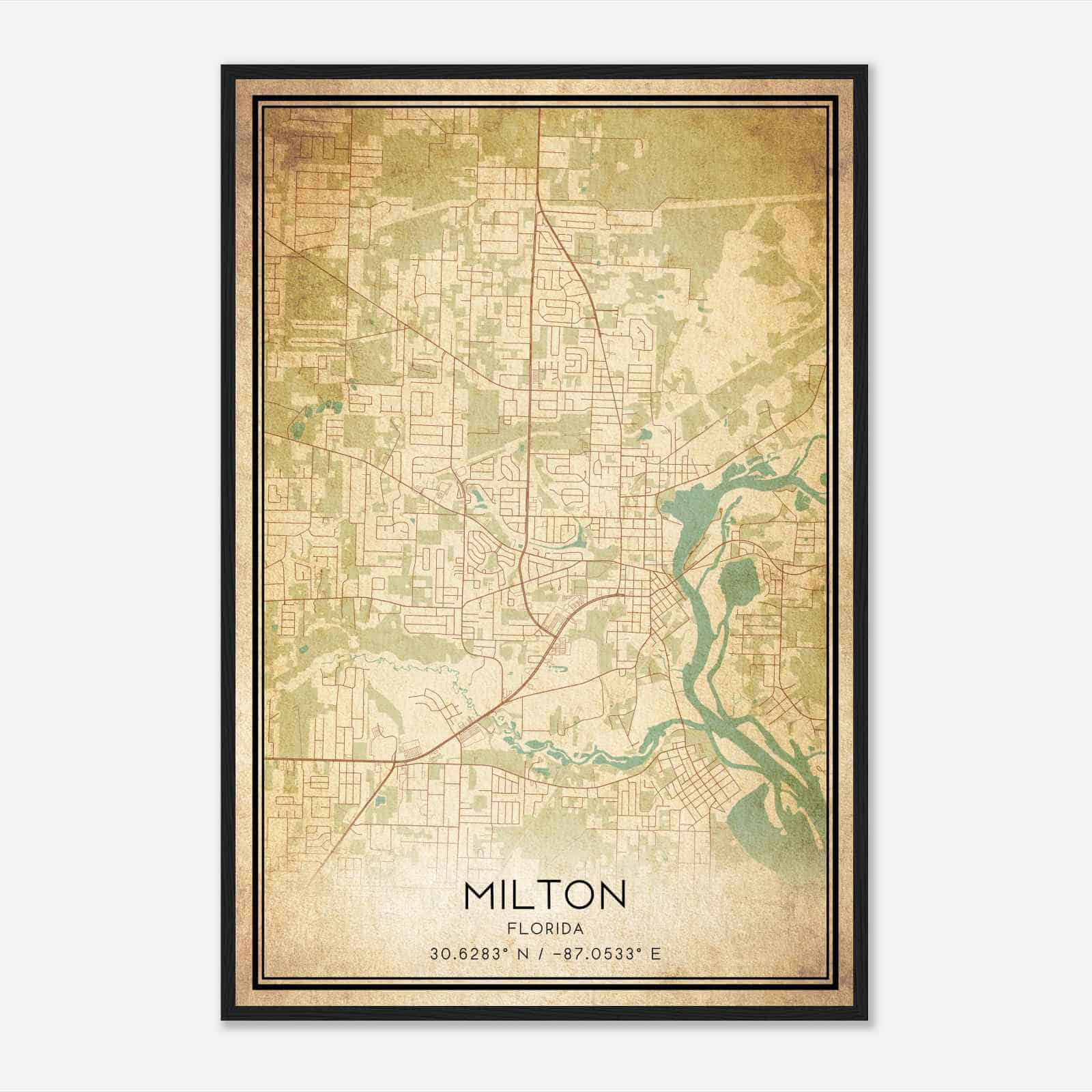 Vintage Milton Florida Map Poster, Modern Home Decor Wall Art Print