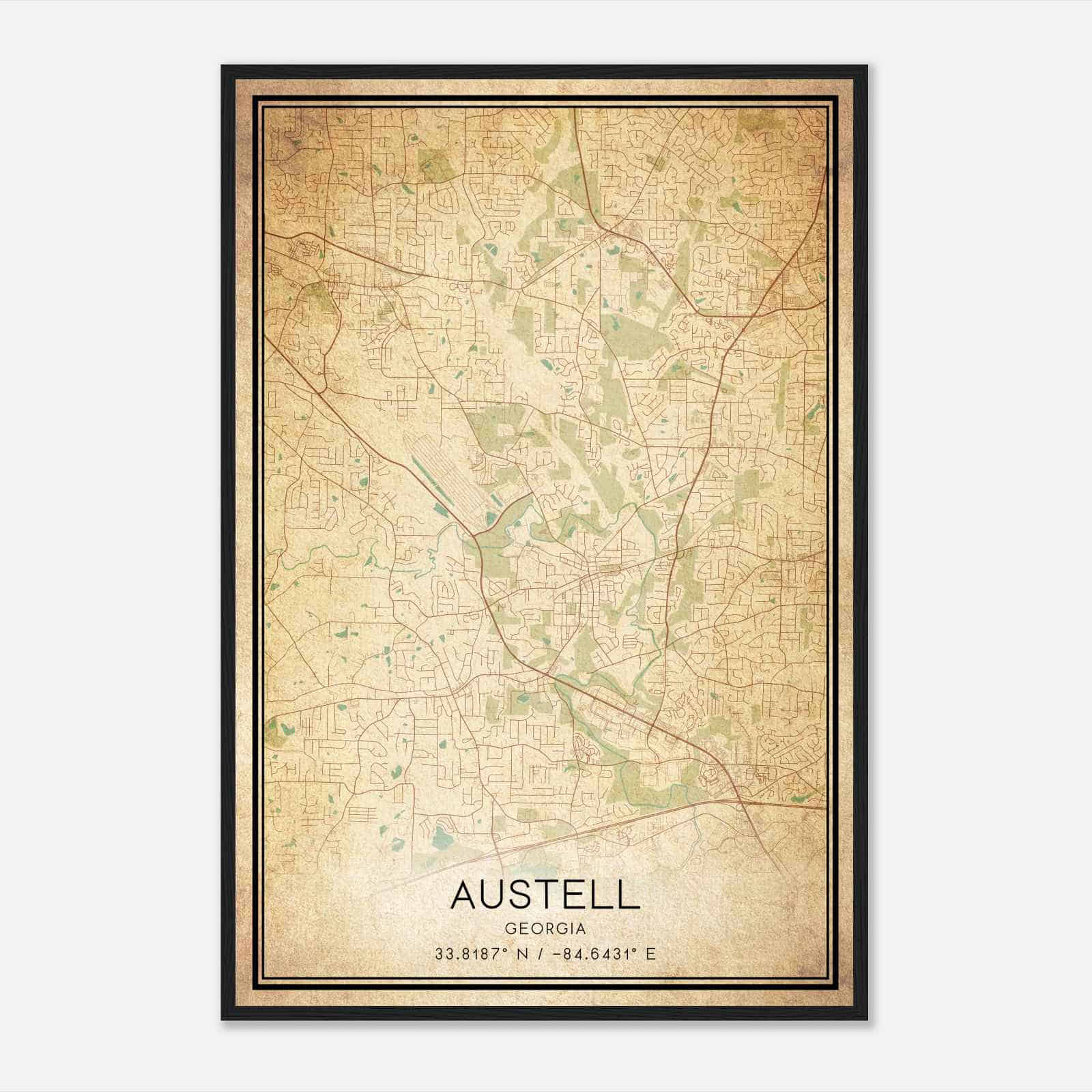 Vintage Austell Georgia Map Poster, Modern Home Decor Wall Art Print
