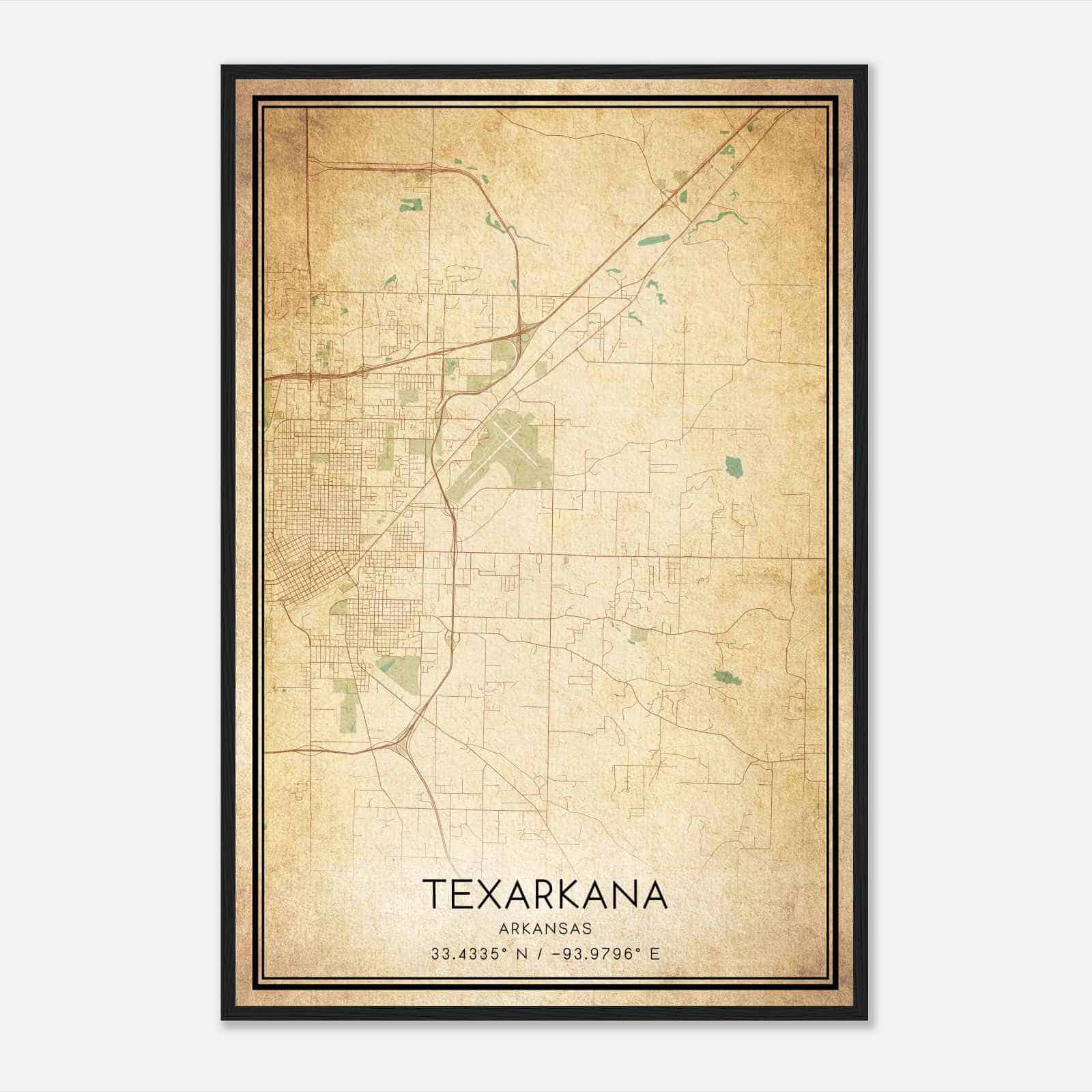 Vintage Texarkana Arkansas Map Poster, Modern Home Decor Wall Art Print