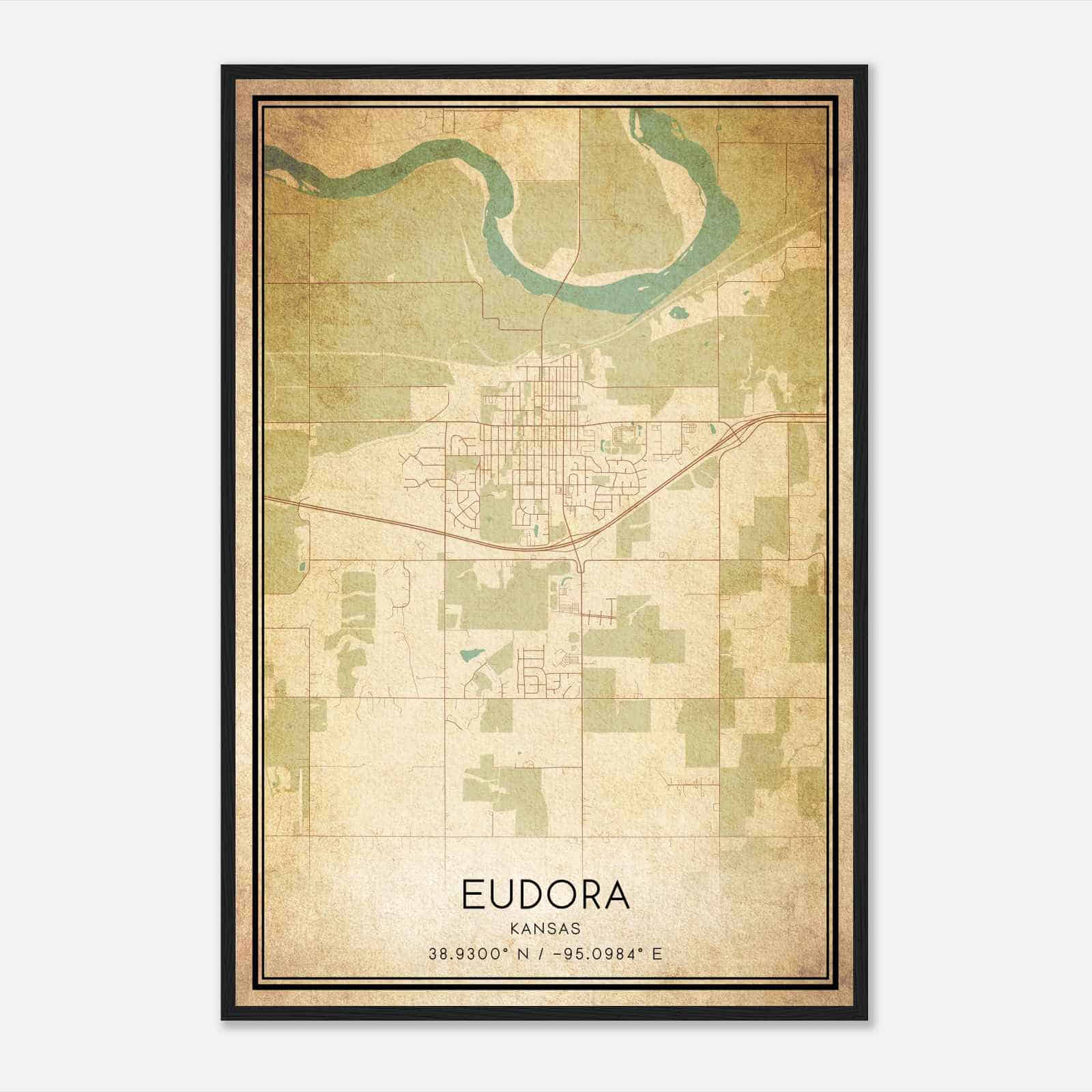 Vintage Eudora Kansas Map Poster, Modern Home Decor Wall Art Print