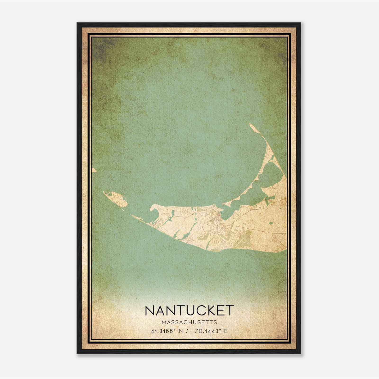 Vintage Nantucket Massachusetts Map Poster, Modern Home Decor Wall Art Print