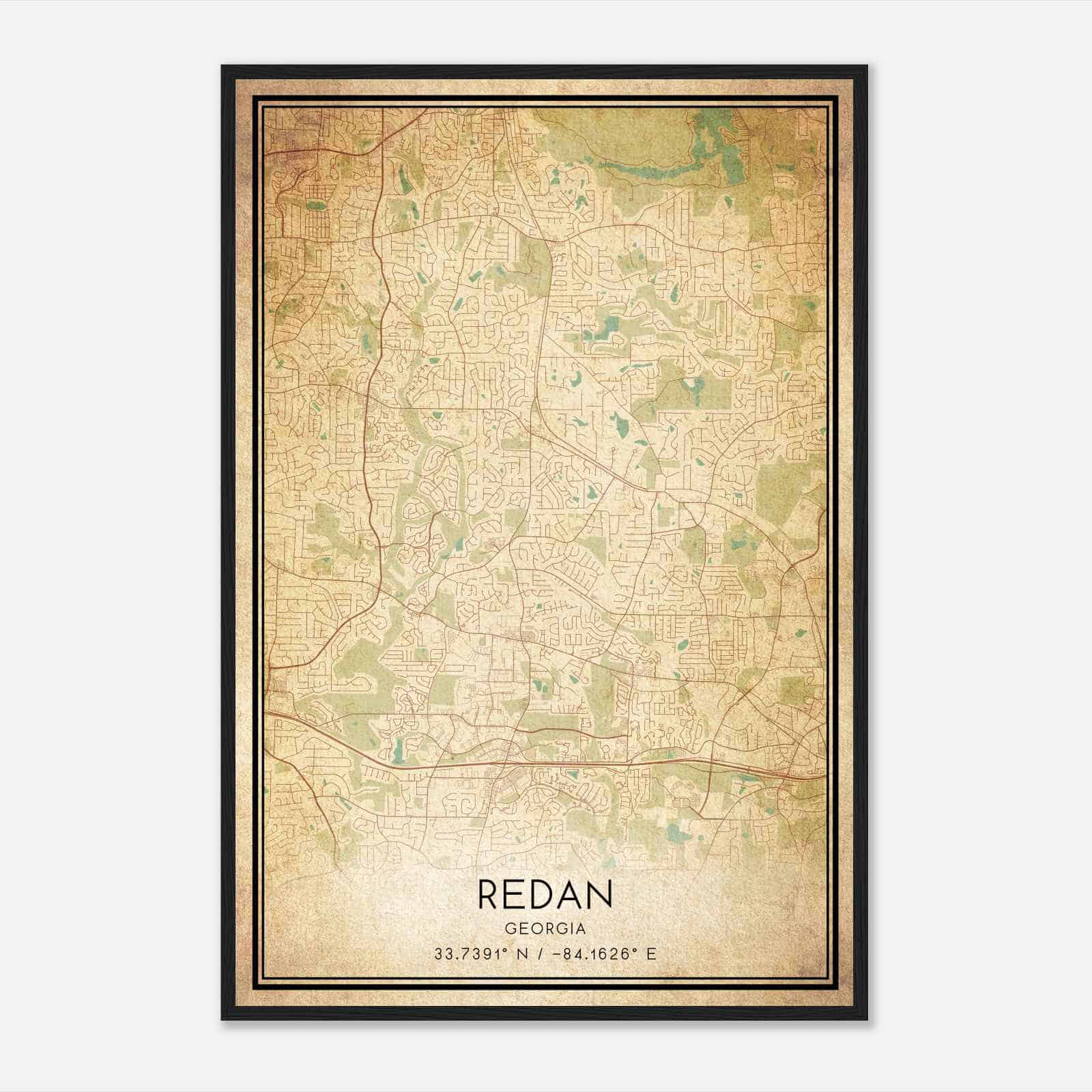 Vintage Redan Georgia Map Poster, Modern Home Decor Wall Art Print