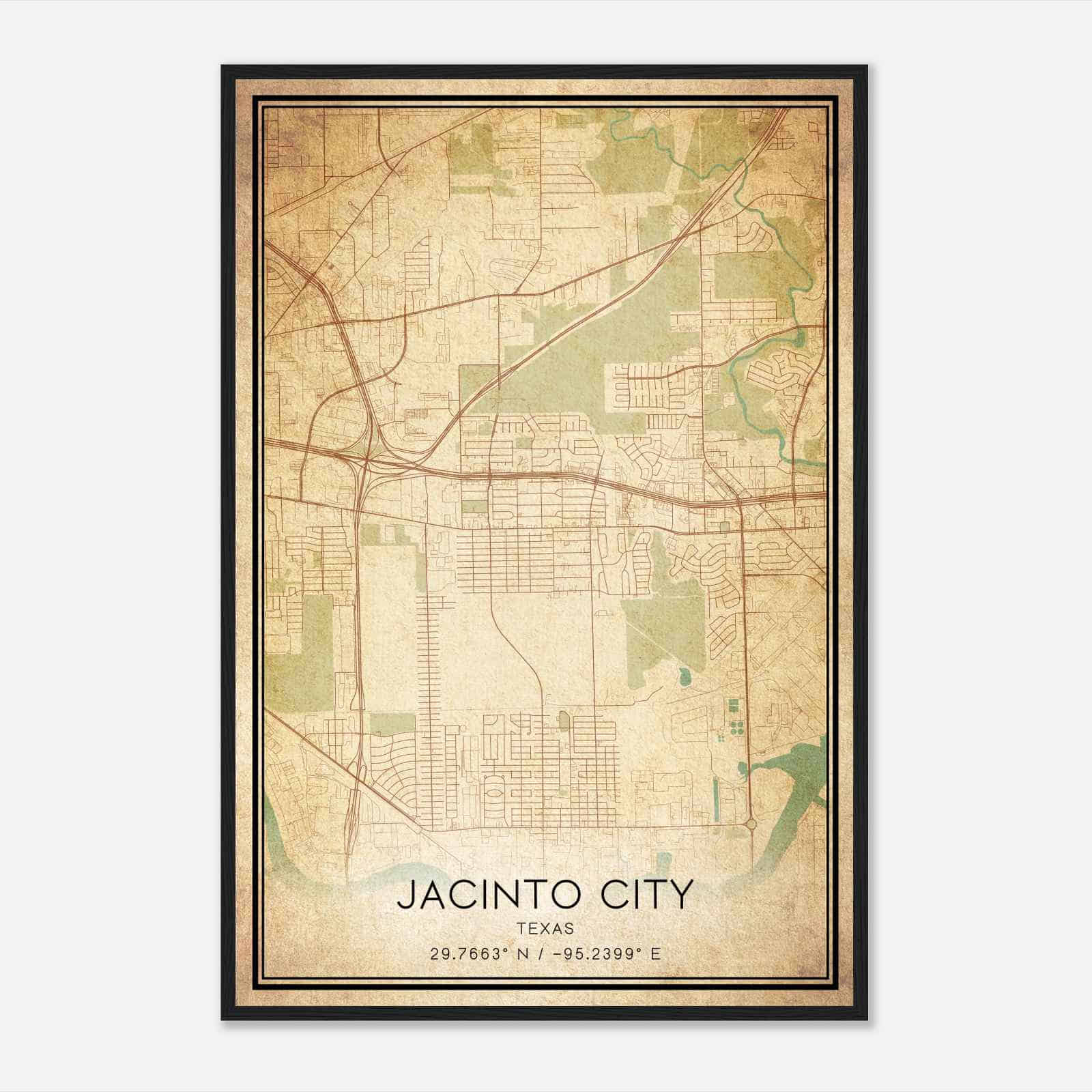 Vintage Jacinto City Texas Map Poster, Modern Home Decor Wall Art Print