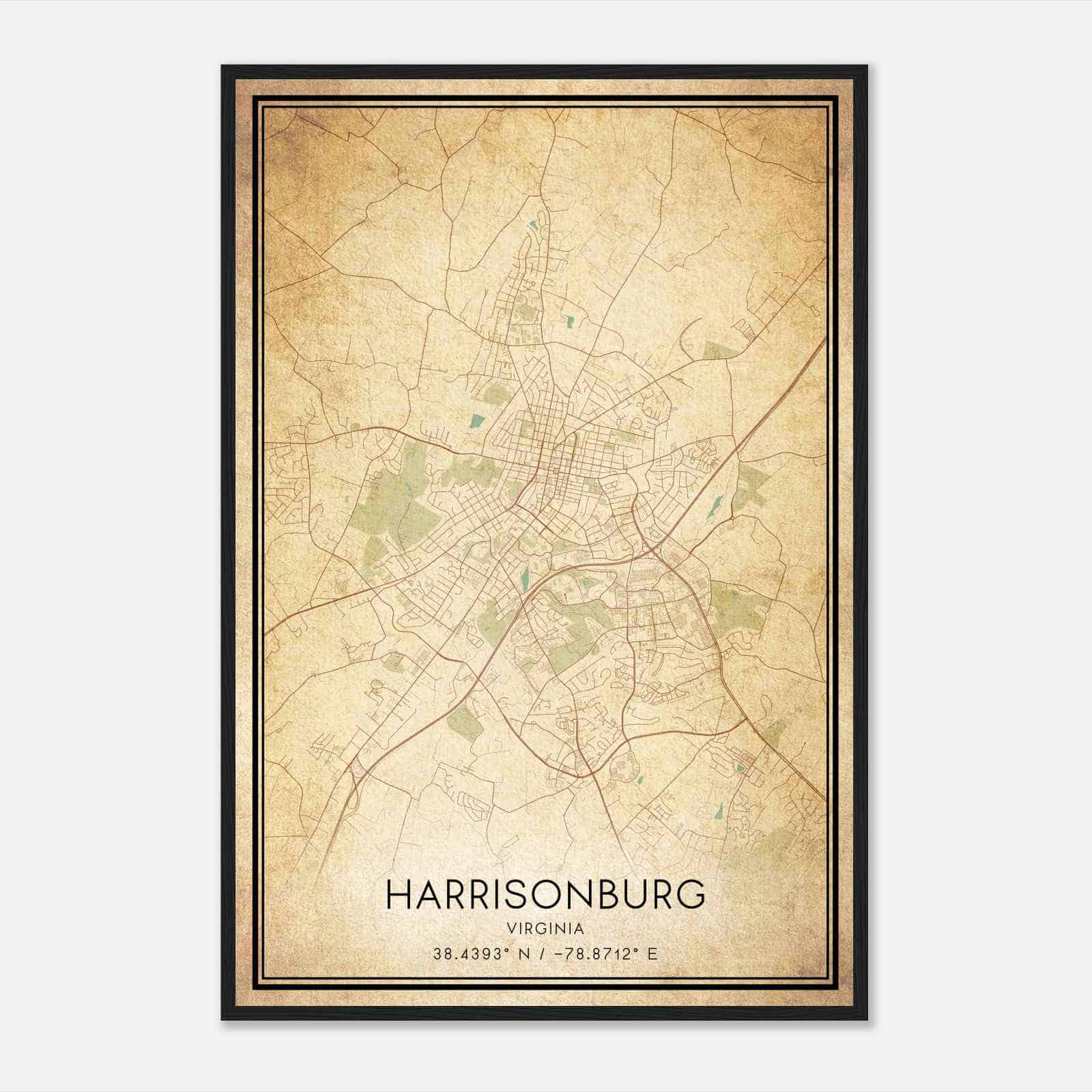 Vintage Harrisonburg Virginia Map Poster, Modern Home Decor Wall Art Print