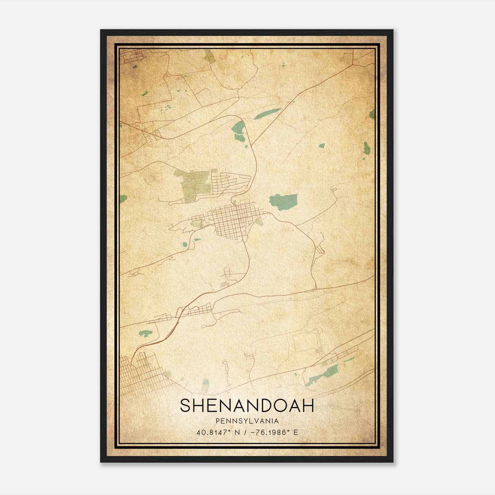 Vintage Shenandoah Pennsylvania Map Poster, Modern Home Decor Wall Art Print