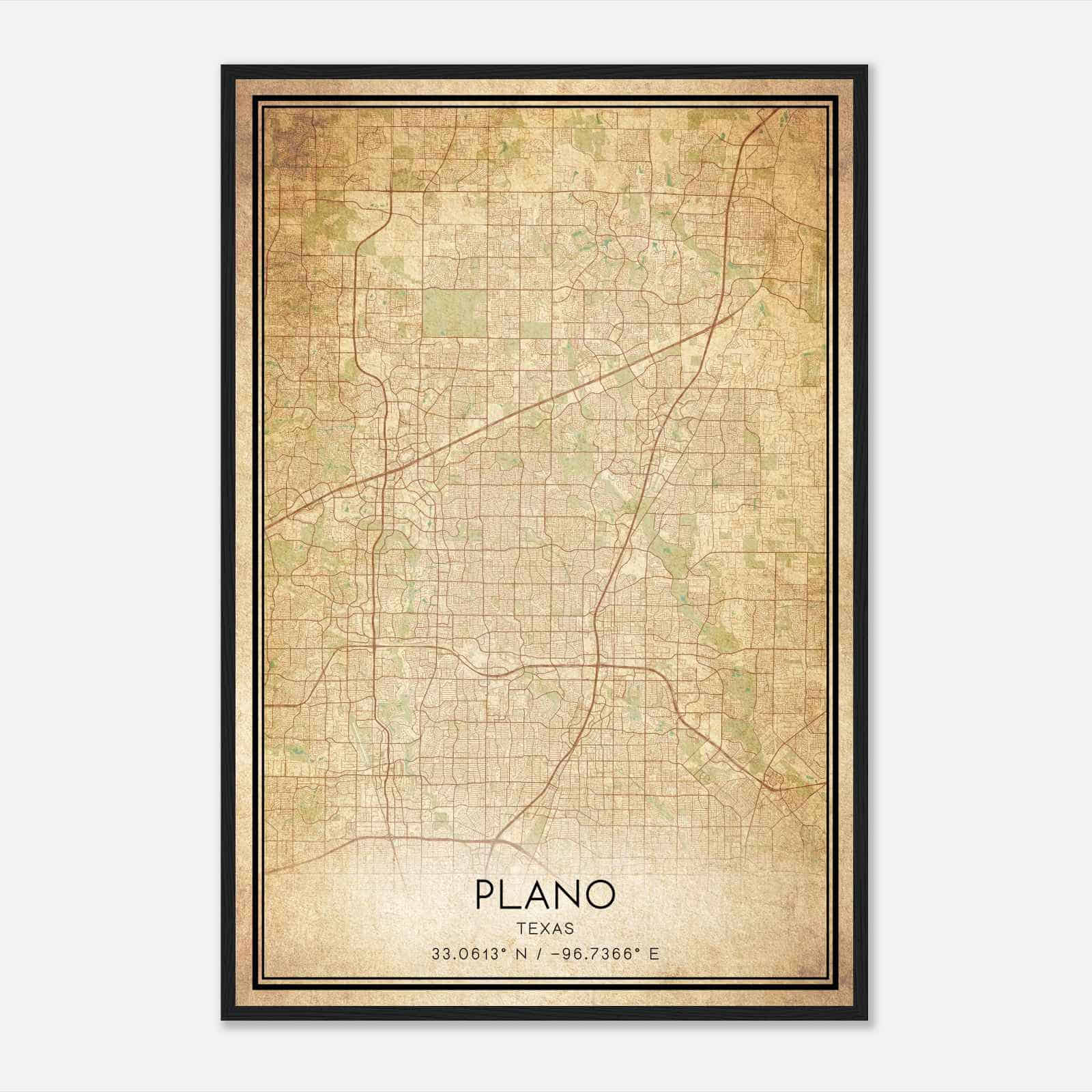 Vintage Plano Texas Map Poster, Modern Home Decor Wall Art Print