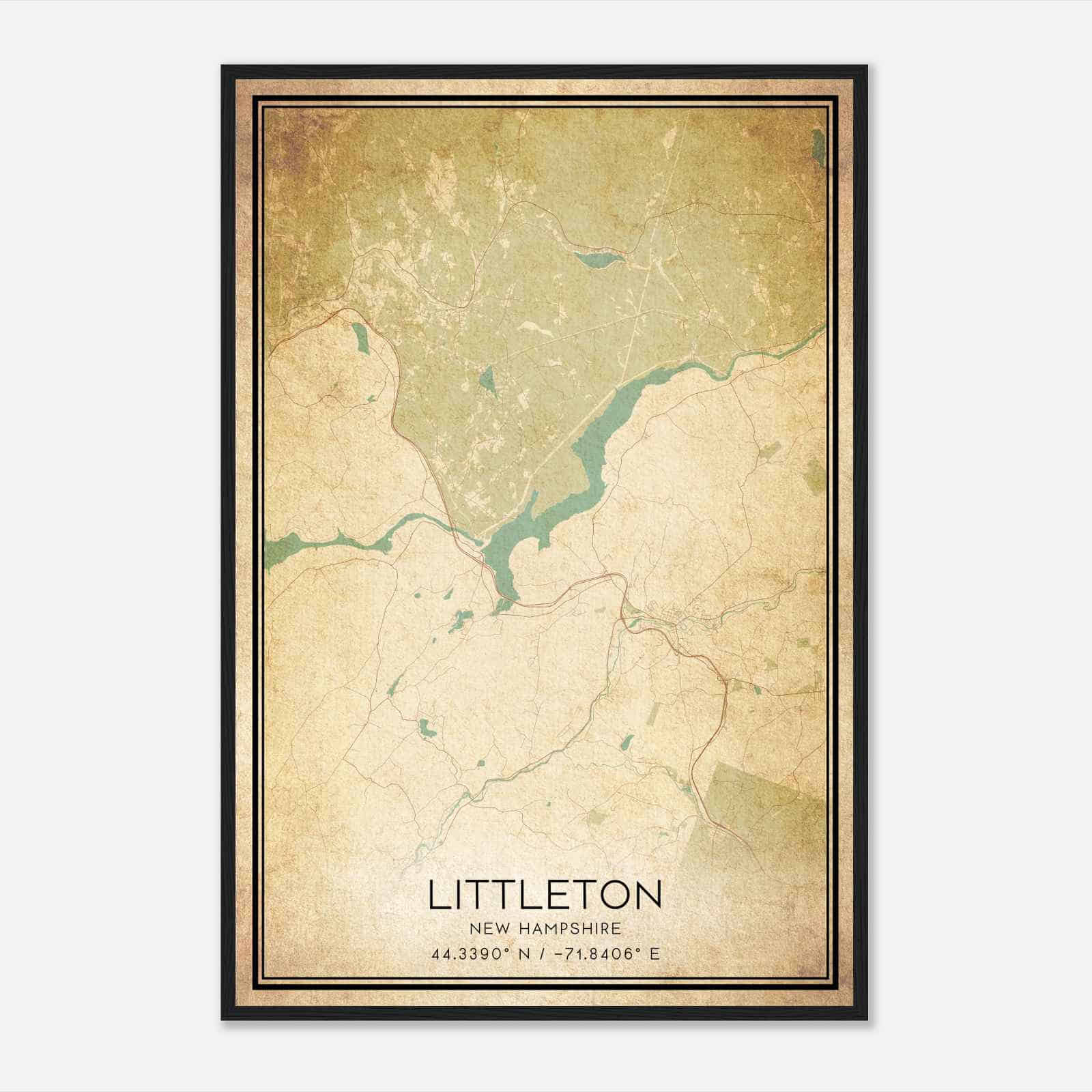 Vintage Littleton New Hampshire Map Poster, Modern Home Decor Wall Art Print