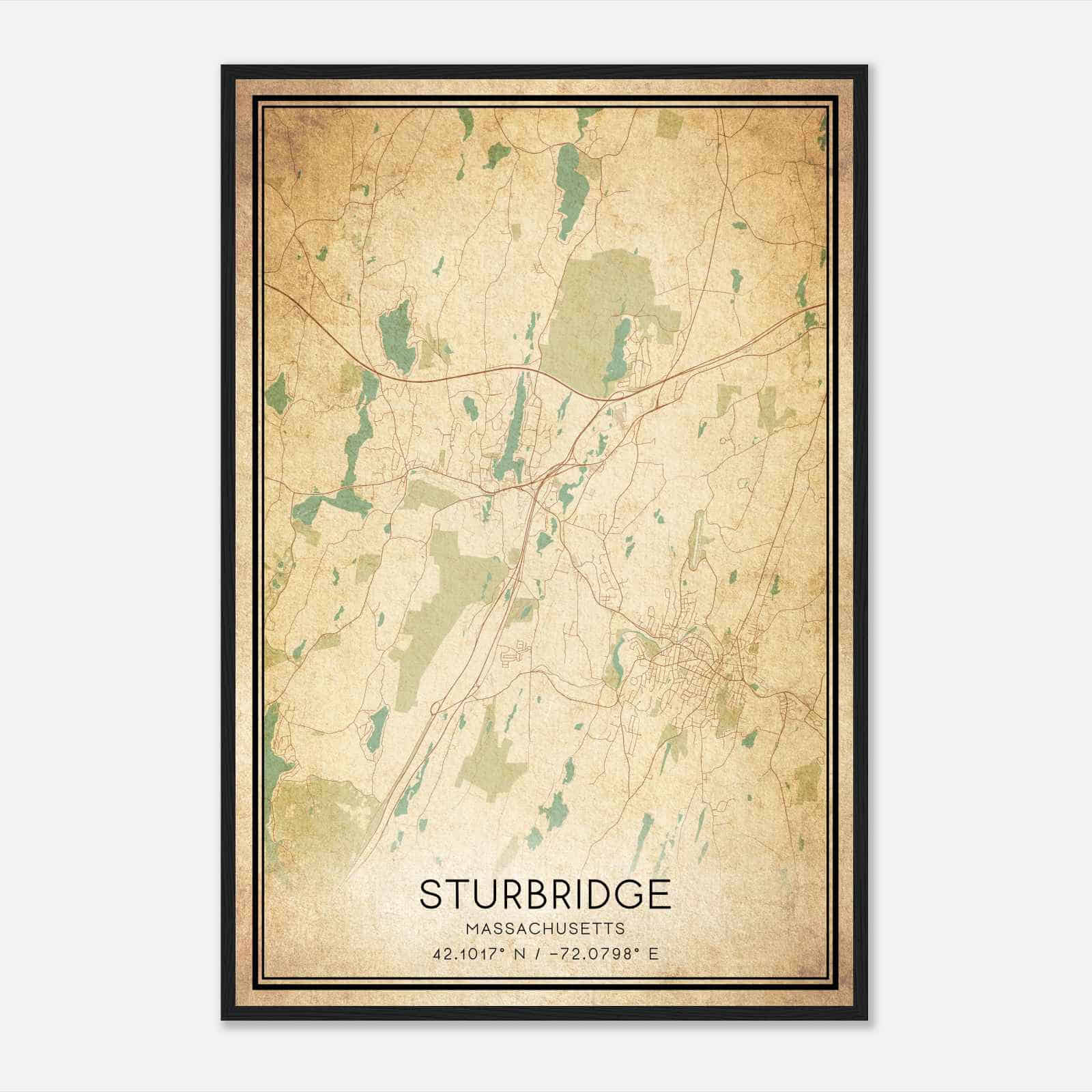 Vintage Sturbridge Massachusetts Map Poster, Modern Home Decor Wall Art Print