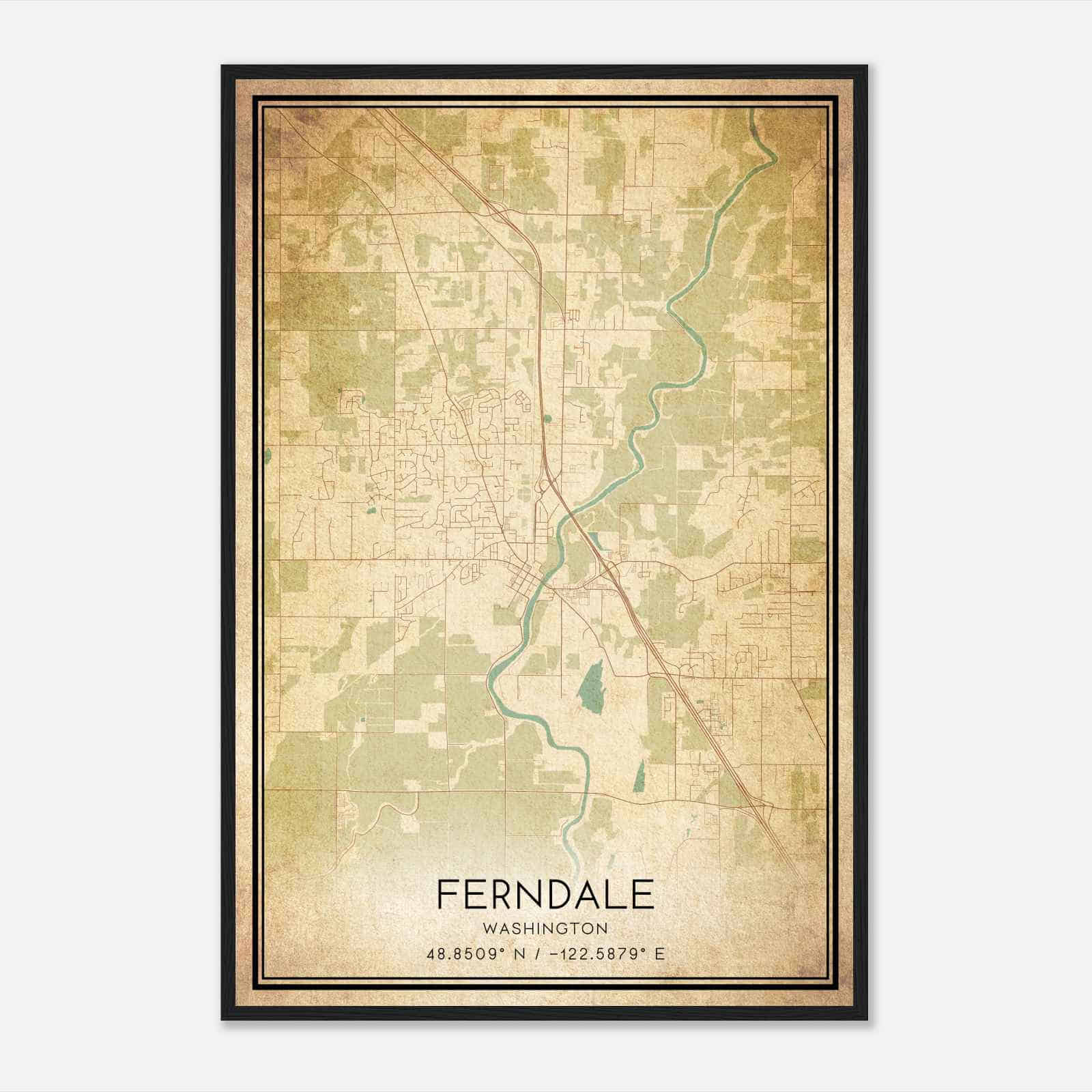 Vintage Ferndale Washington Map Poster, Modern Home Decor Wall Art Print
