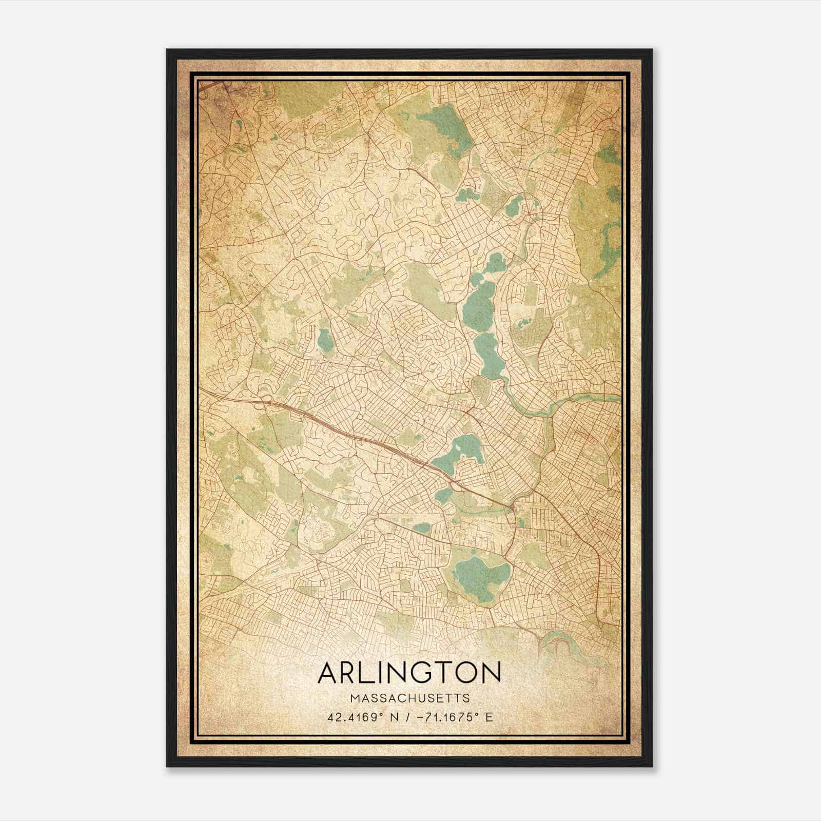 Vintage Arlington Massachusetts Map Poster, Modern Home Decor Wall Art Print Vintage Arlington Massachusetts Map Poster, Modern Home Decor Wall Art Print