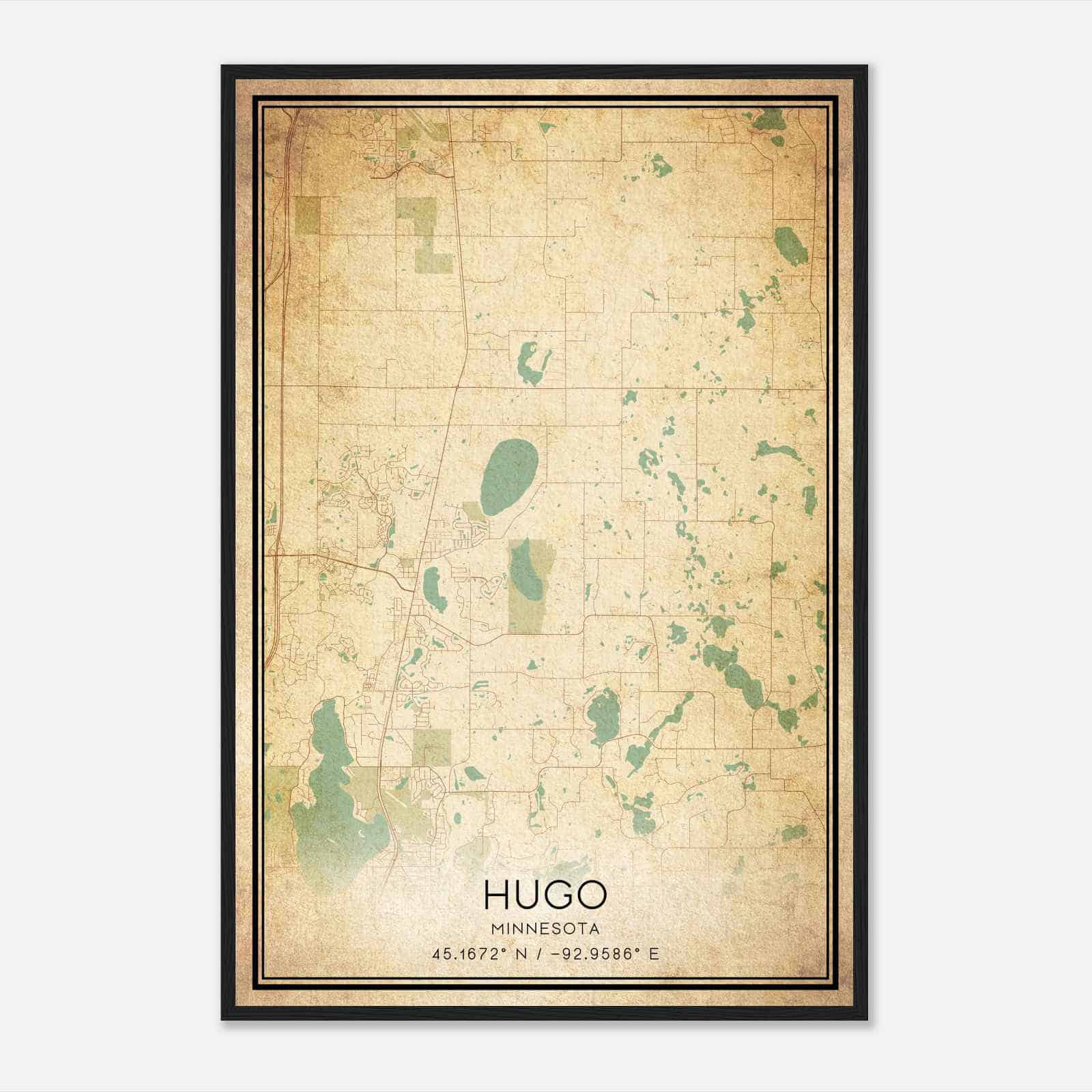Vintage Hugo Minnesota Map Poster, Modern Home Decor Wall Art Print