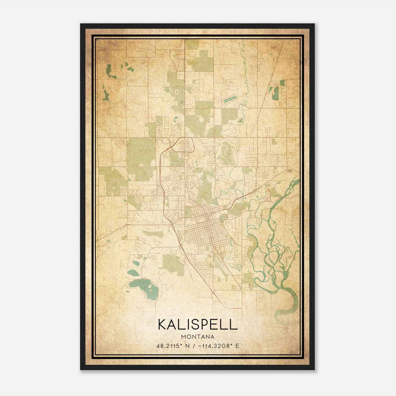 Vintage Kalispell Montana Map Poster, Modern Home Decor Wall Art Print