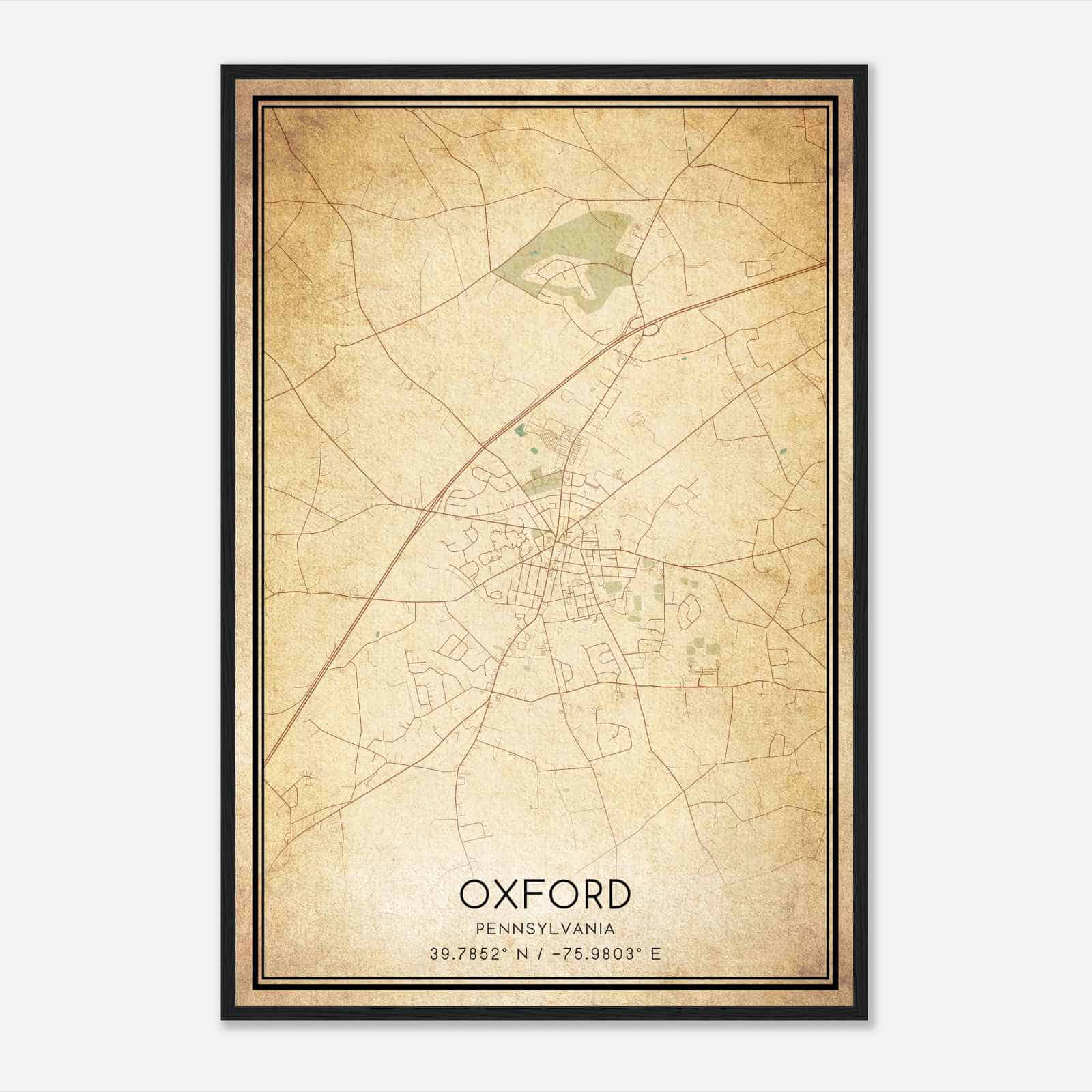 Vintage Oxford Pennsylvania Map Poster, Modern Home Decor Wall Art Print