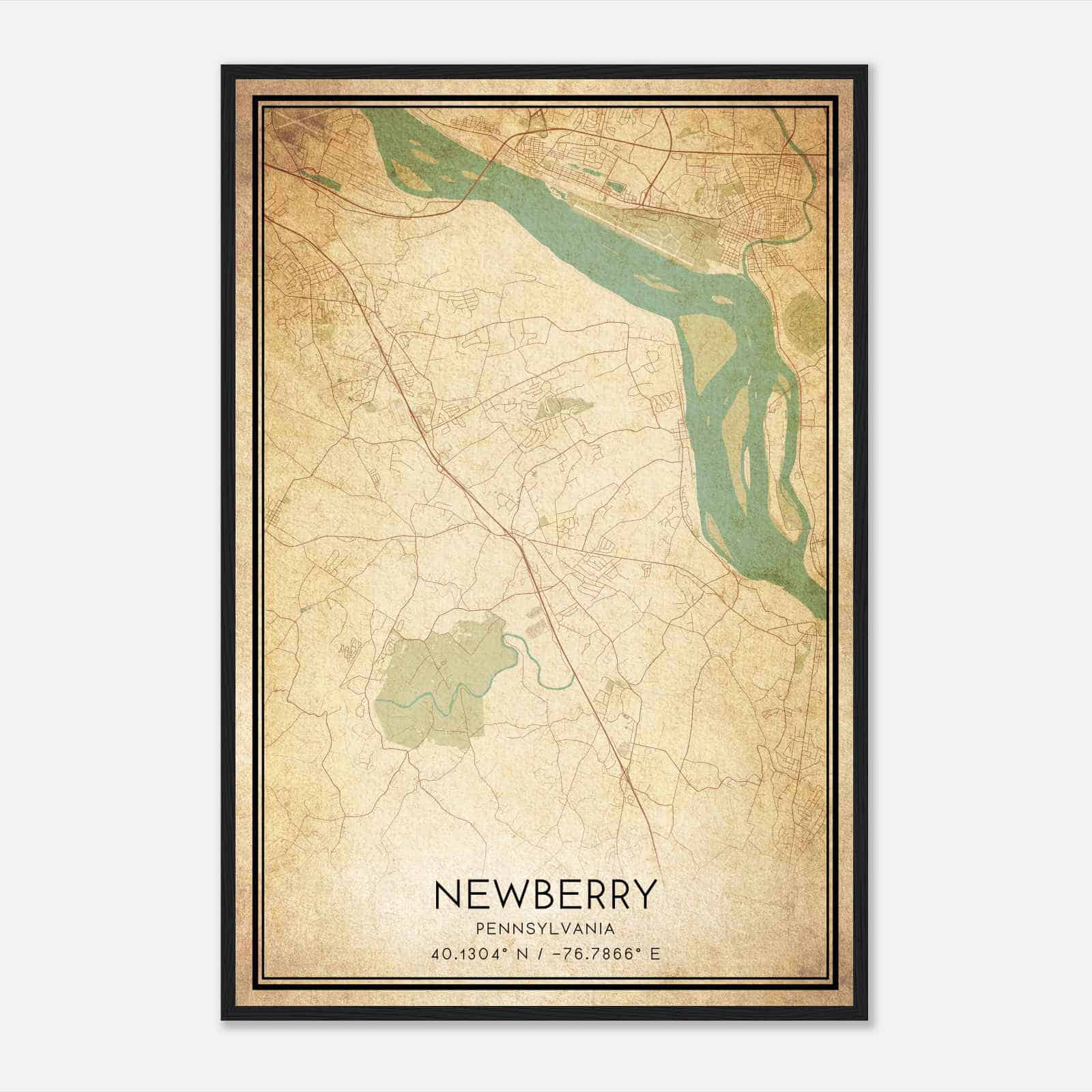 Vintage Newberry Pennsylvania Map Poster, Modern Home Decor Wall Art Print