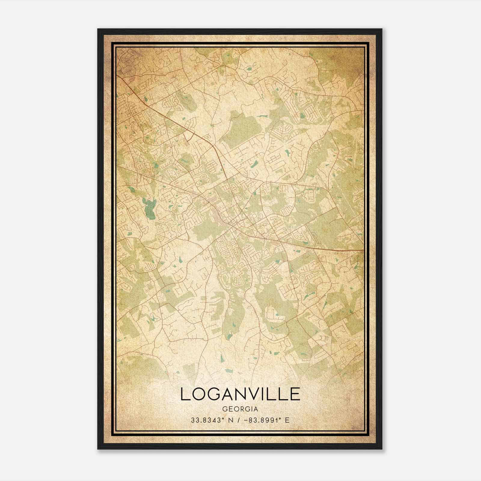Vintage Loganville Georgia Map Poster, Modern Home Decor Wall Art Print