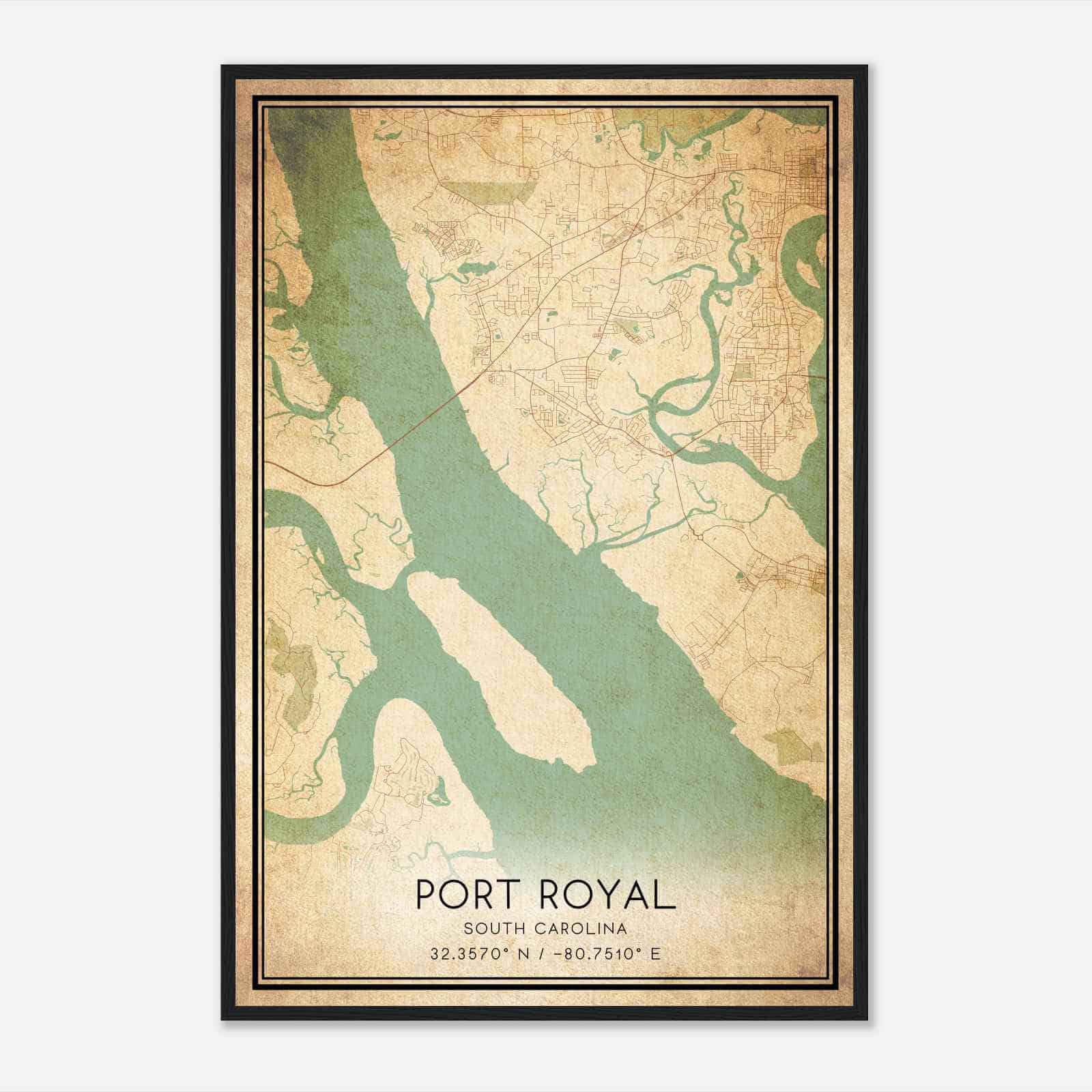 Vintage Port Royal South Carolina Map Poster, Modern Home Decor Wall Art Print