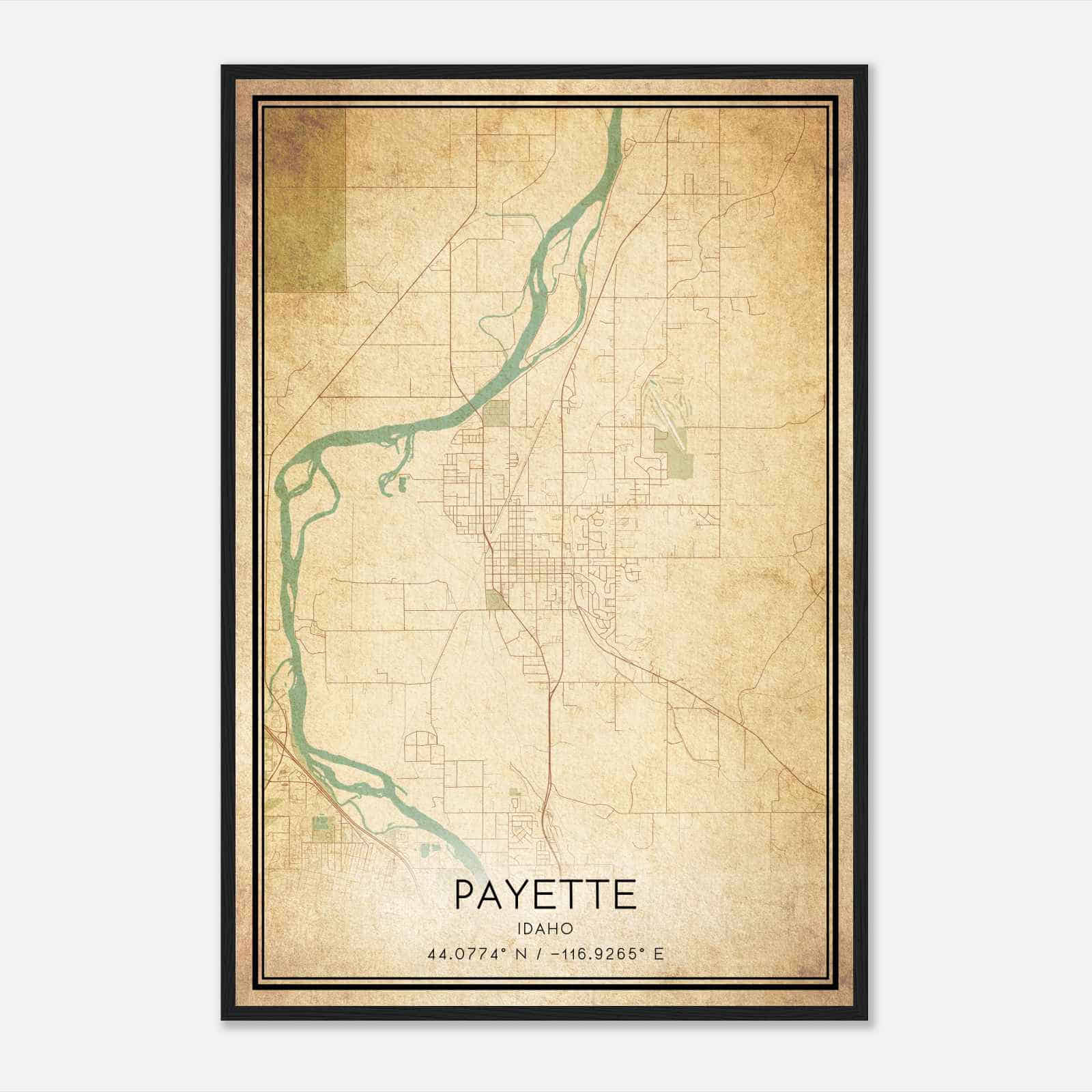 Vintage Payette Idaho Map Poster, Modern Home Decor Wall Art Print