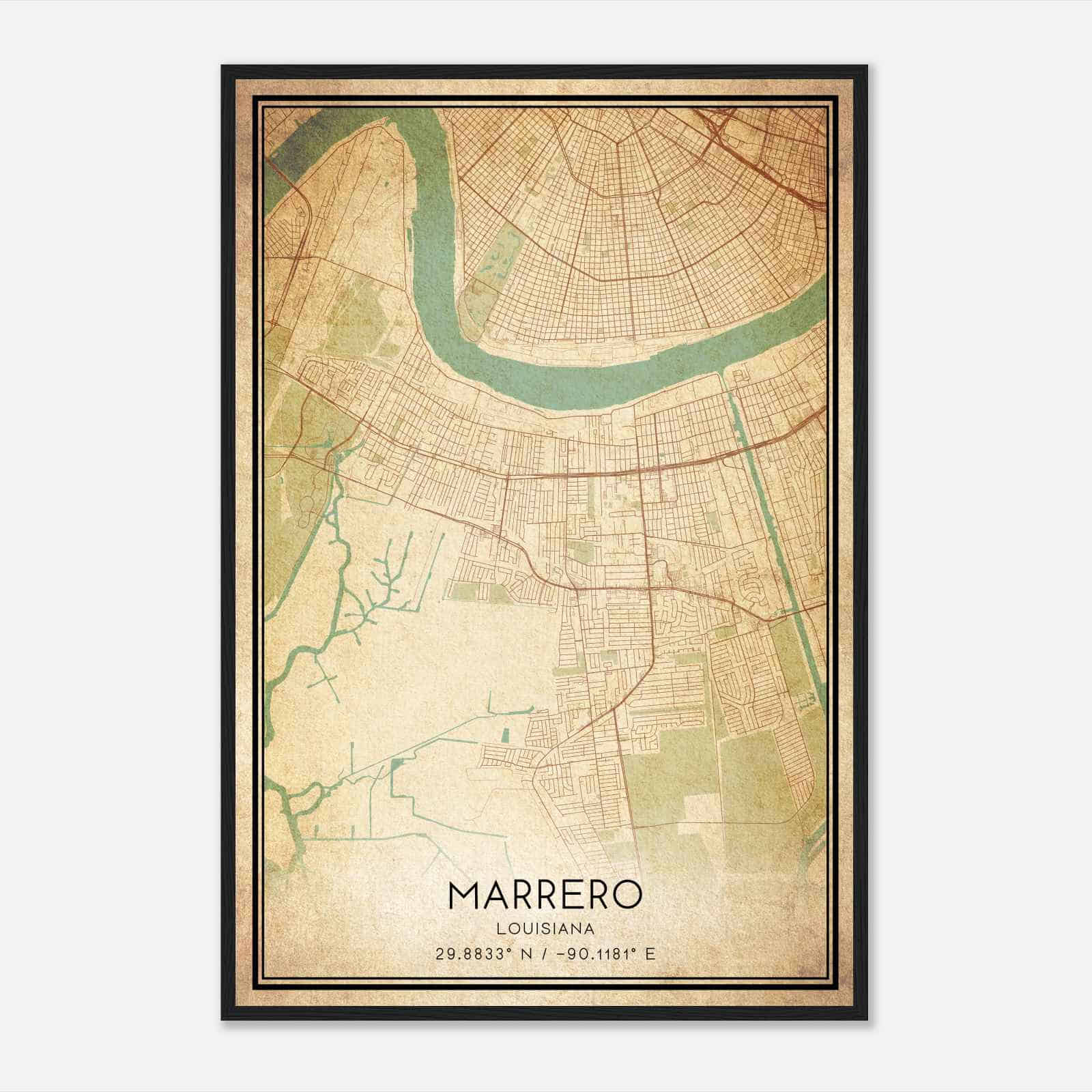 Vintage Marrero Louisiana Map Poster, Modern Home Decor Wall Art Print