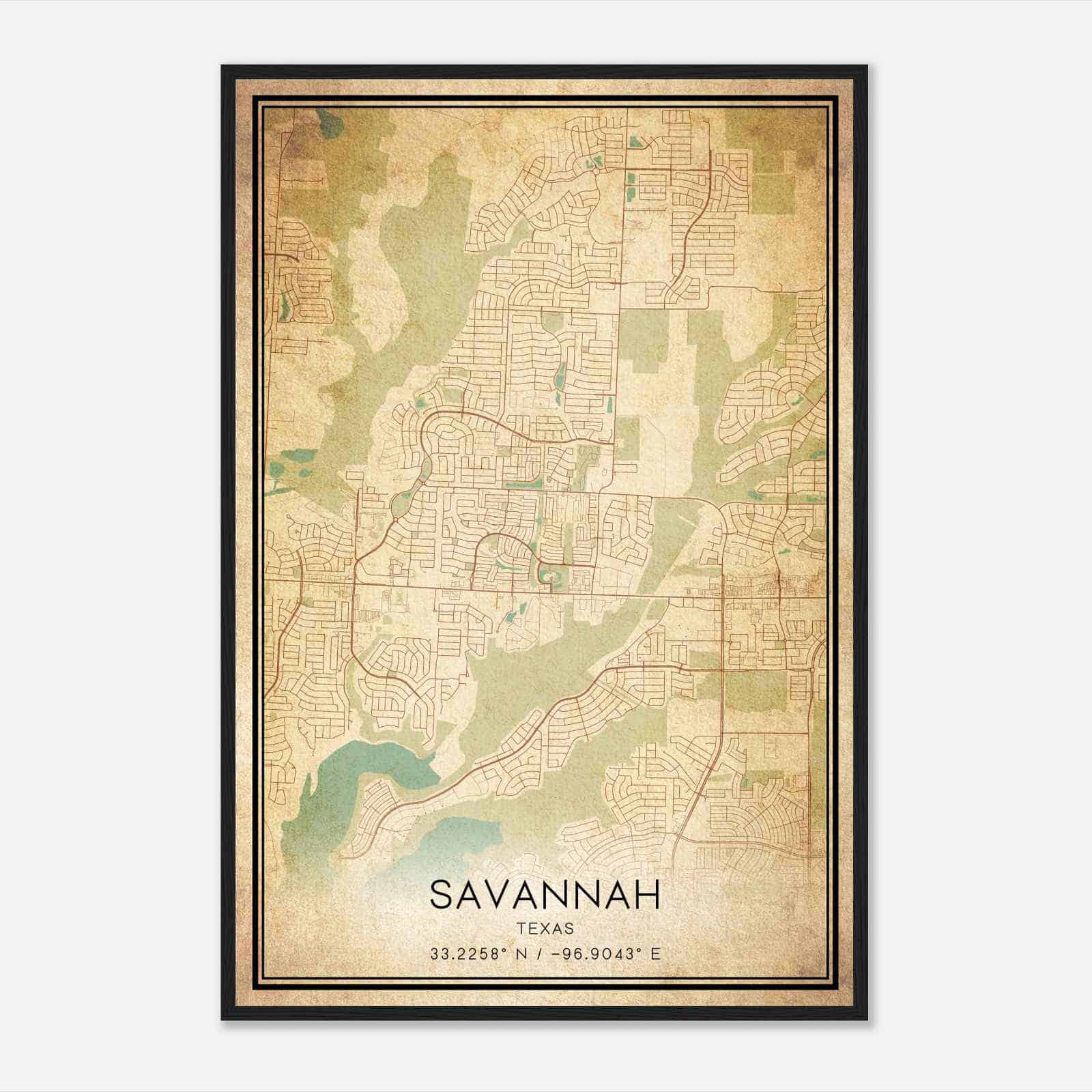 Vintage Savannah Texas Map Poster, Modern Home Decor Wall Art Print