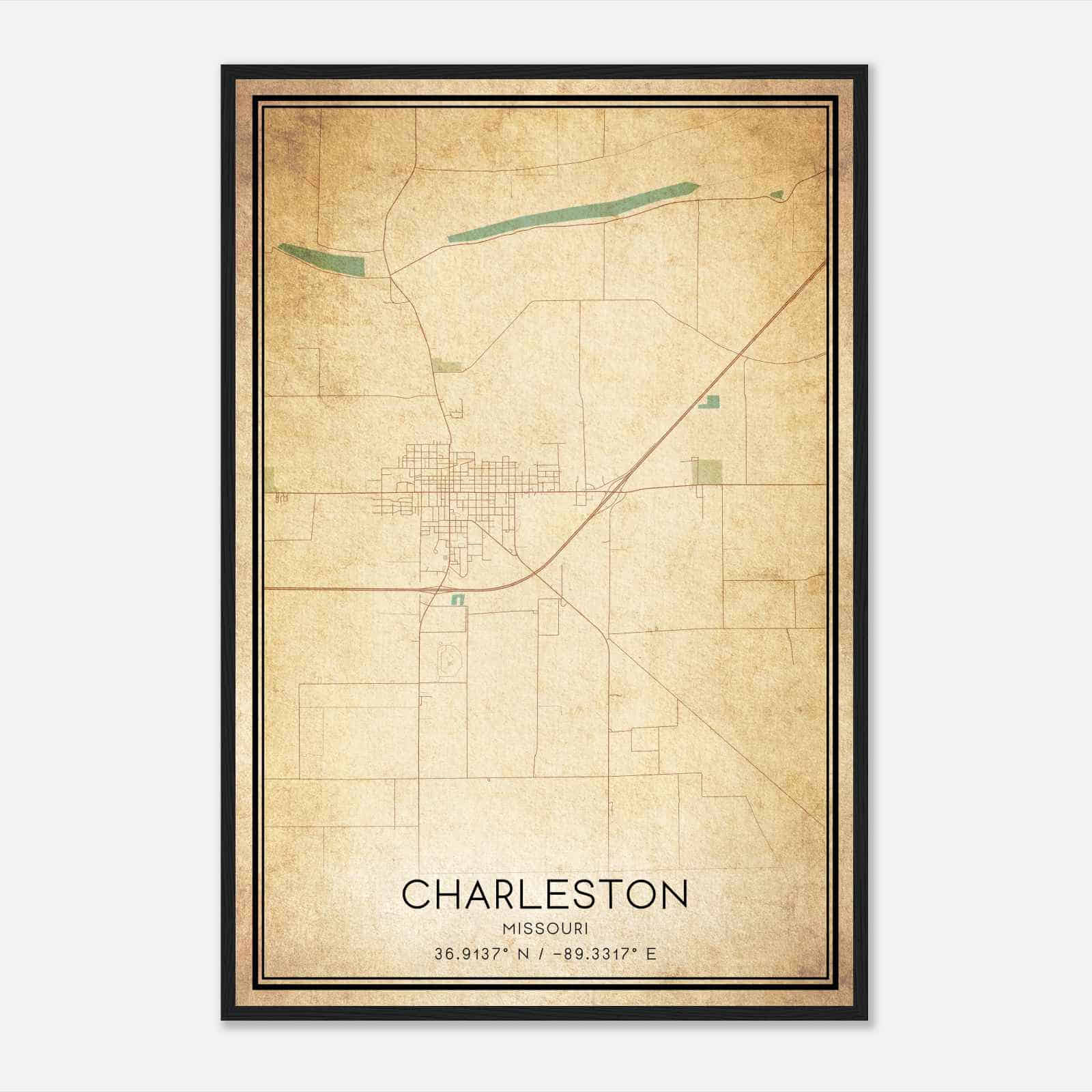 Vintage Charleston Missouri Map Poster, Modern Home Decor Wall Art Print