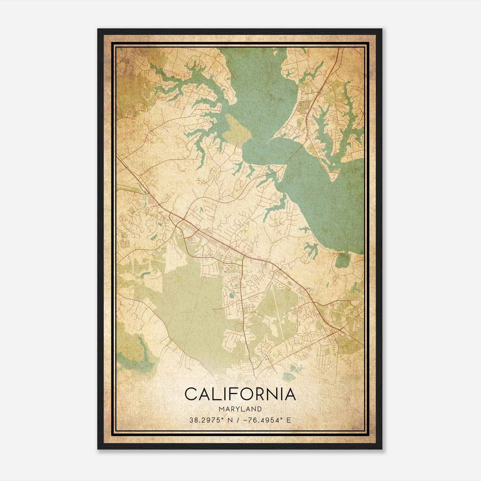 Vintage California Maryland Map Poster, Modern Home Decor Wall Art Print