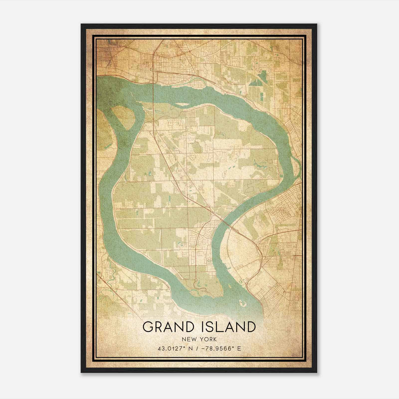 Vintage Grand Island New York Map Poster, Modern Home Decor Wall Art Print