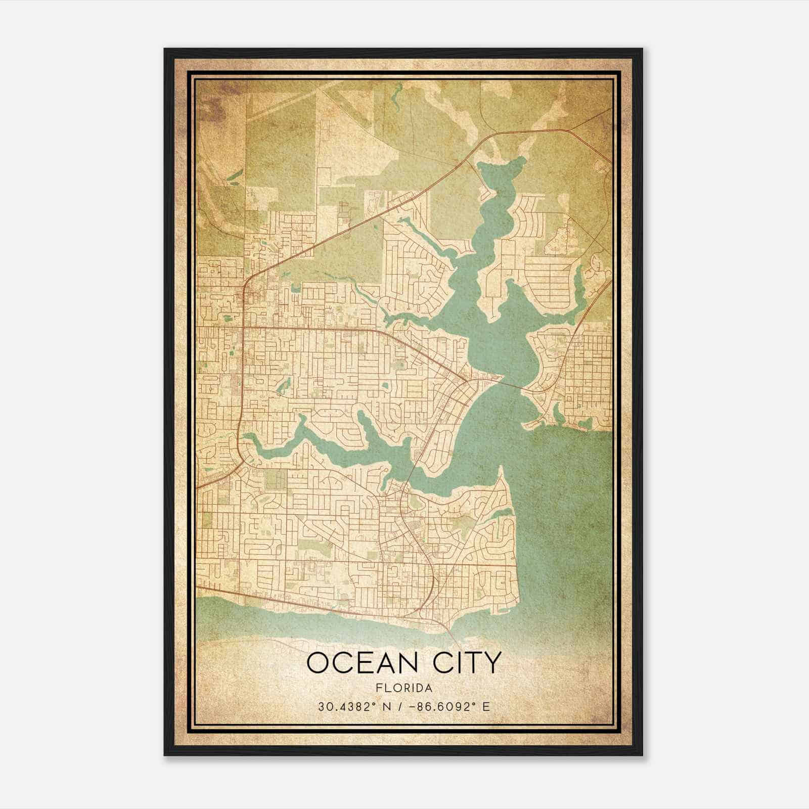 Vintage Ocean City Florida Map Poster, Modern Home Decor Wall Art Print